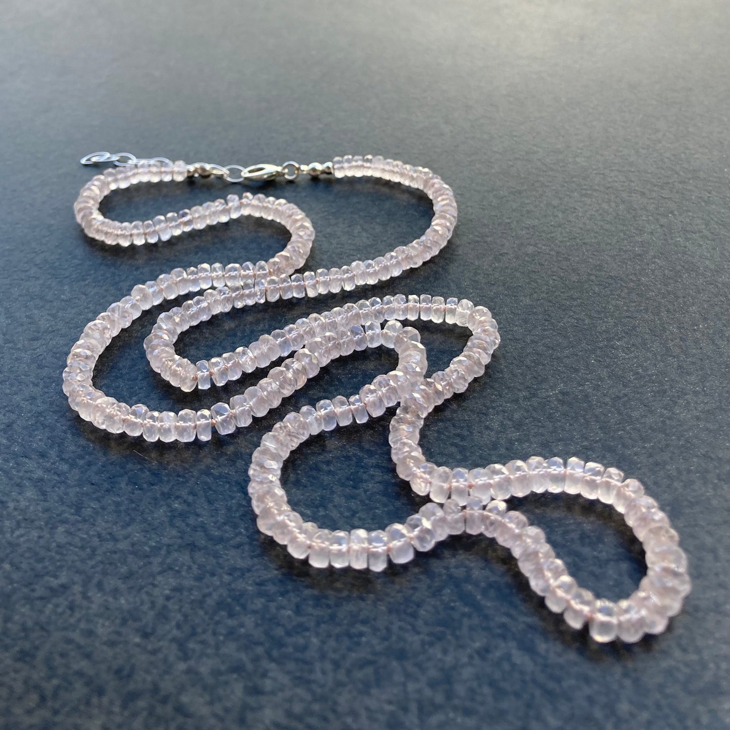 Rose Quartz Long Hand Knotted Silk Necklace