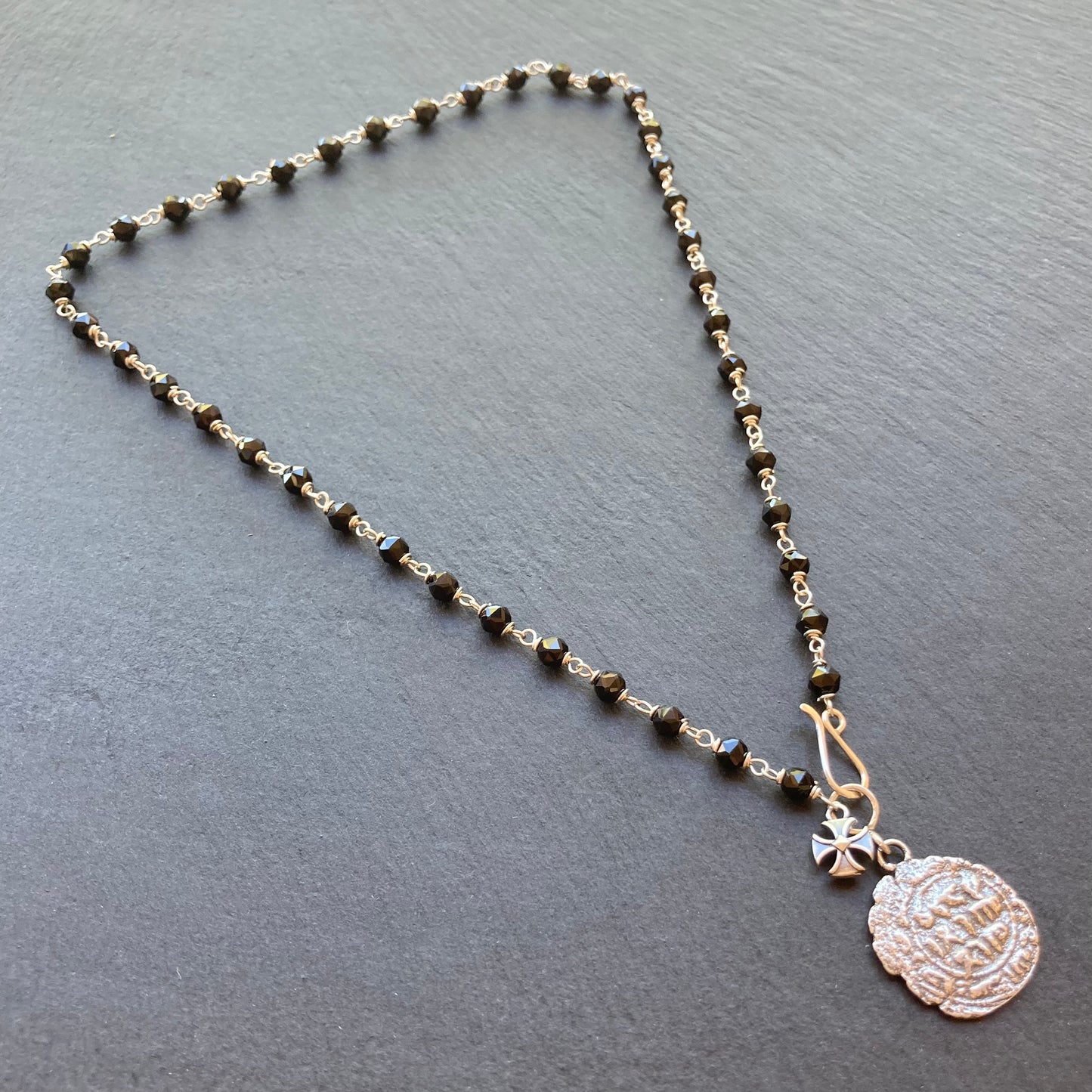Black Spinel & Sterling Silver Medieval Coin Necklace