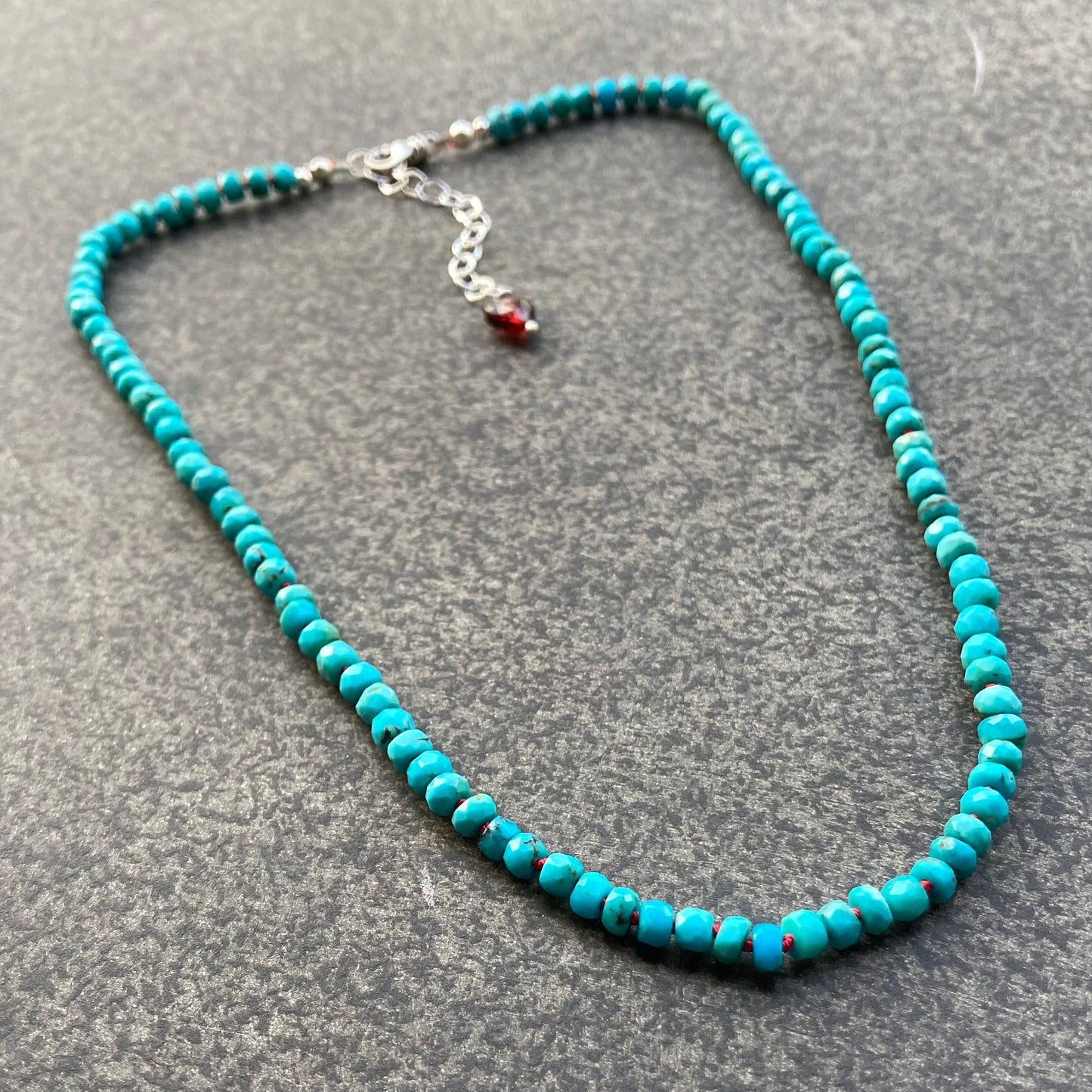 Arizona Turquoise Hand Knotted Red Silk Necklace