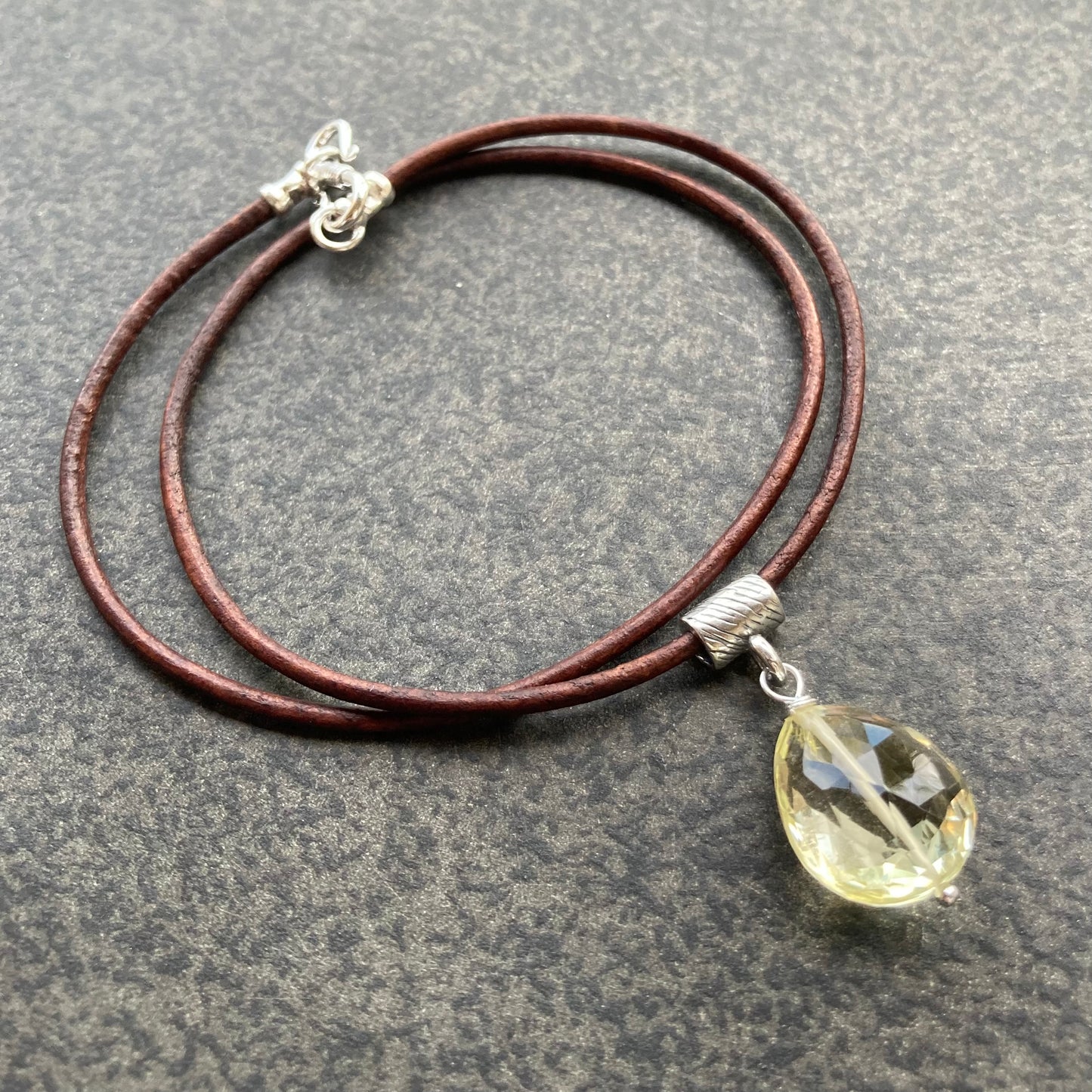 Lemon Quartz & Sterling Silver Leather Choker