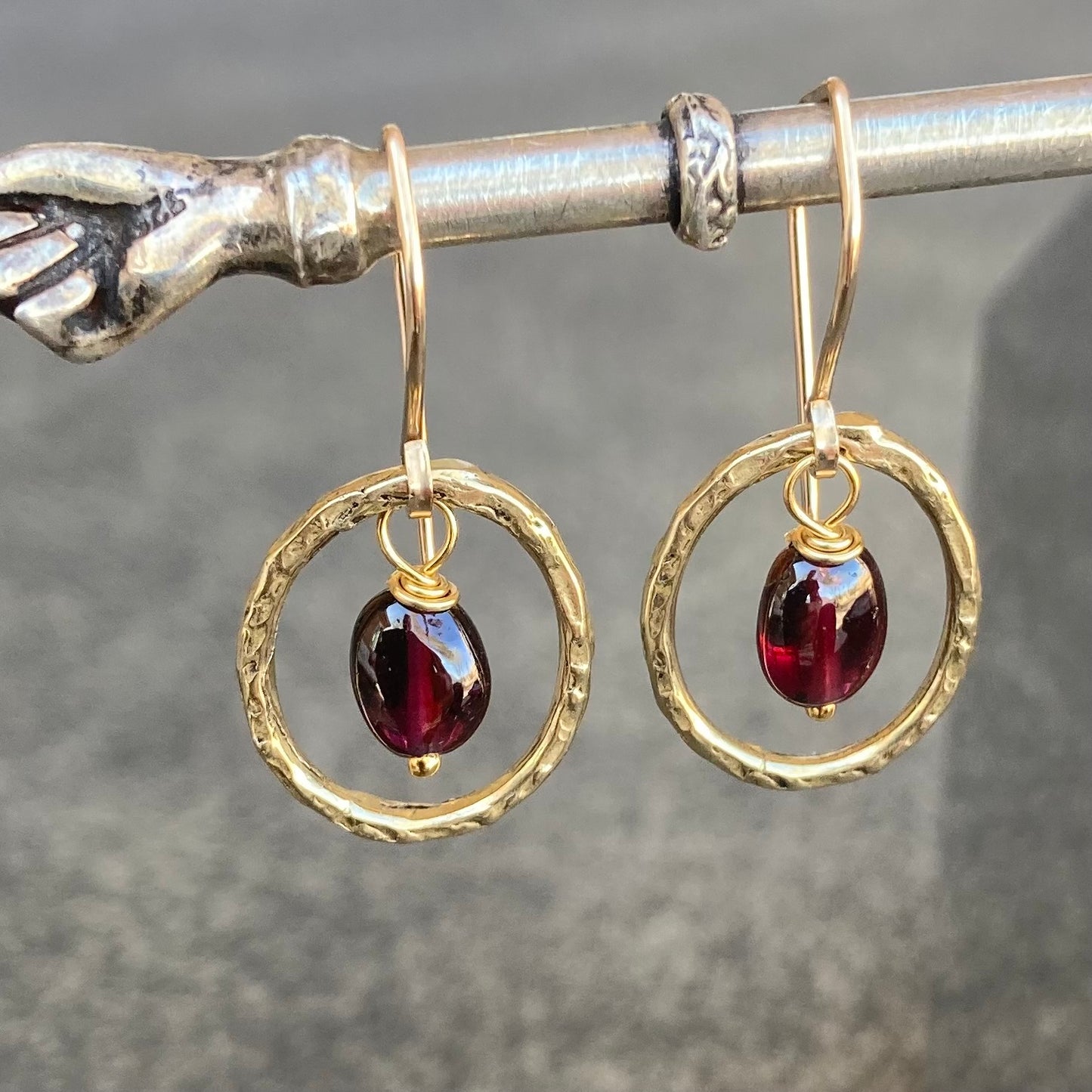 Rhodolite Garnet, Gold & Bronze Hoops