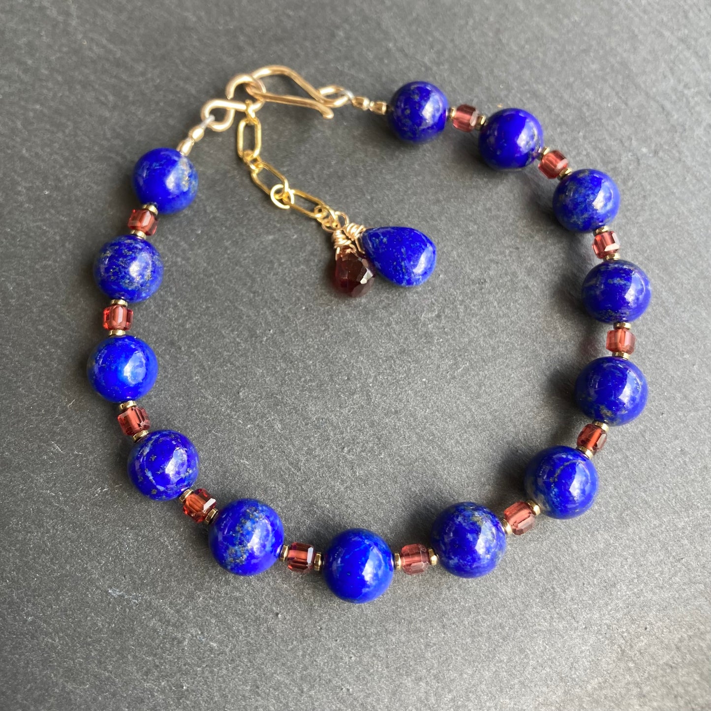 Lapis Lazuli, Malaya Garnet & Gold Bracelet