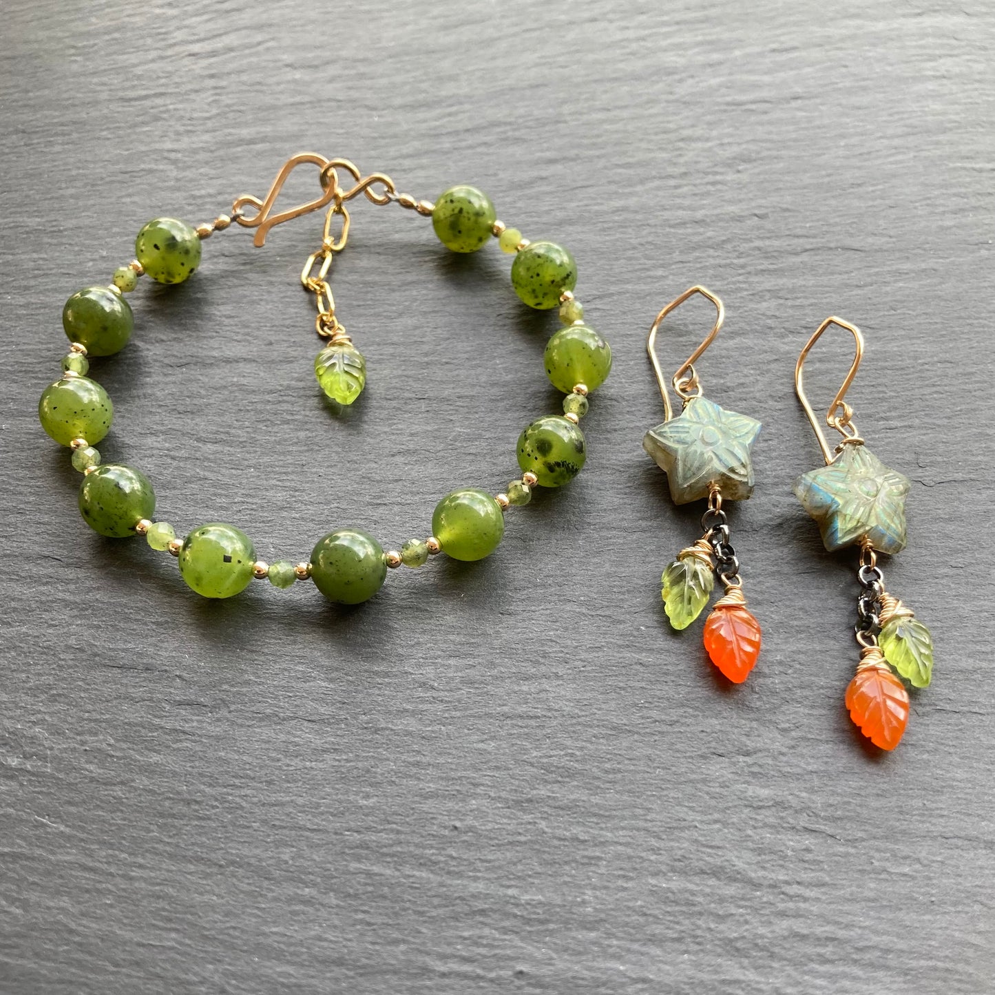 Nephrite Jade & Gold Bracelet