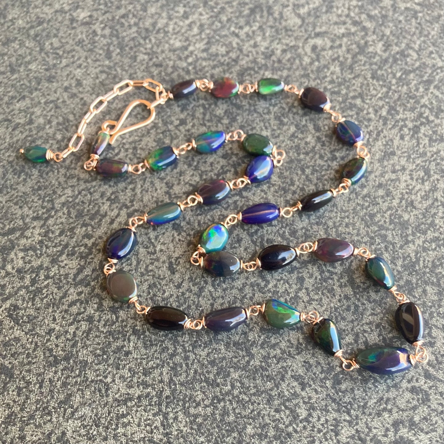 Ethiopian Black Opal & Rose Gold Necklace