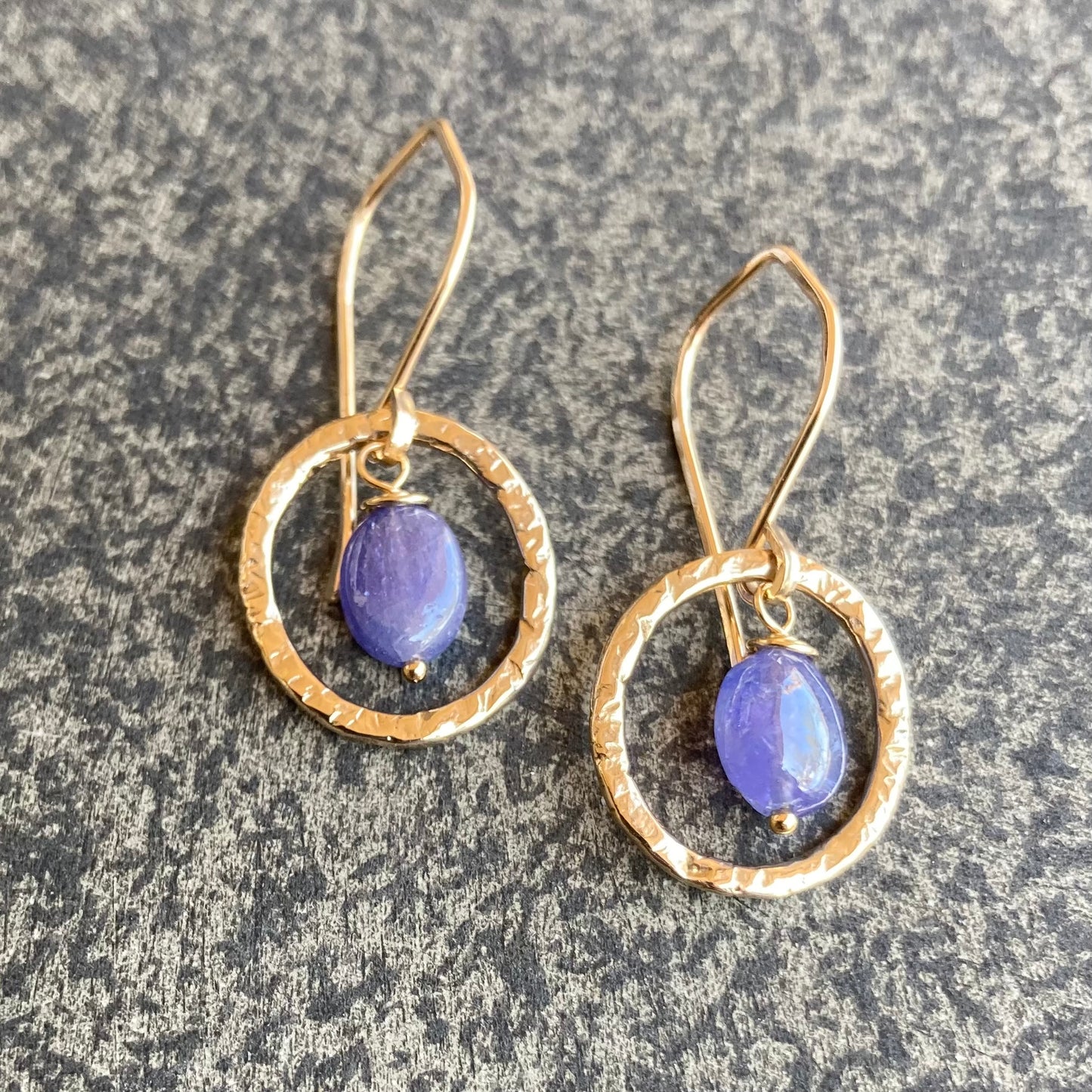 Tanzanite, Gold & Bronze Textured Hoops