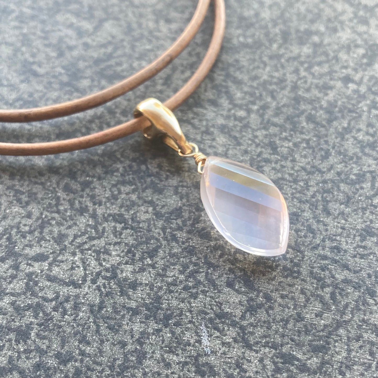 Rose Quartz & Bronze Leather Choker