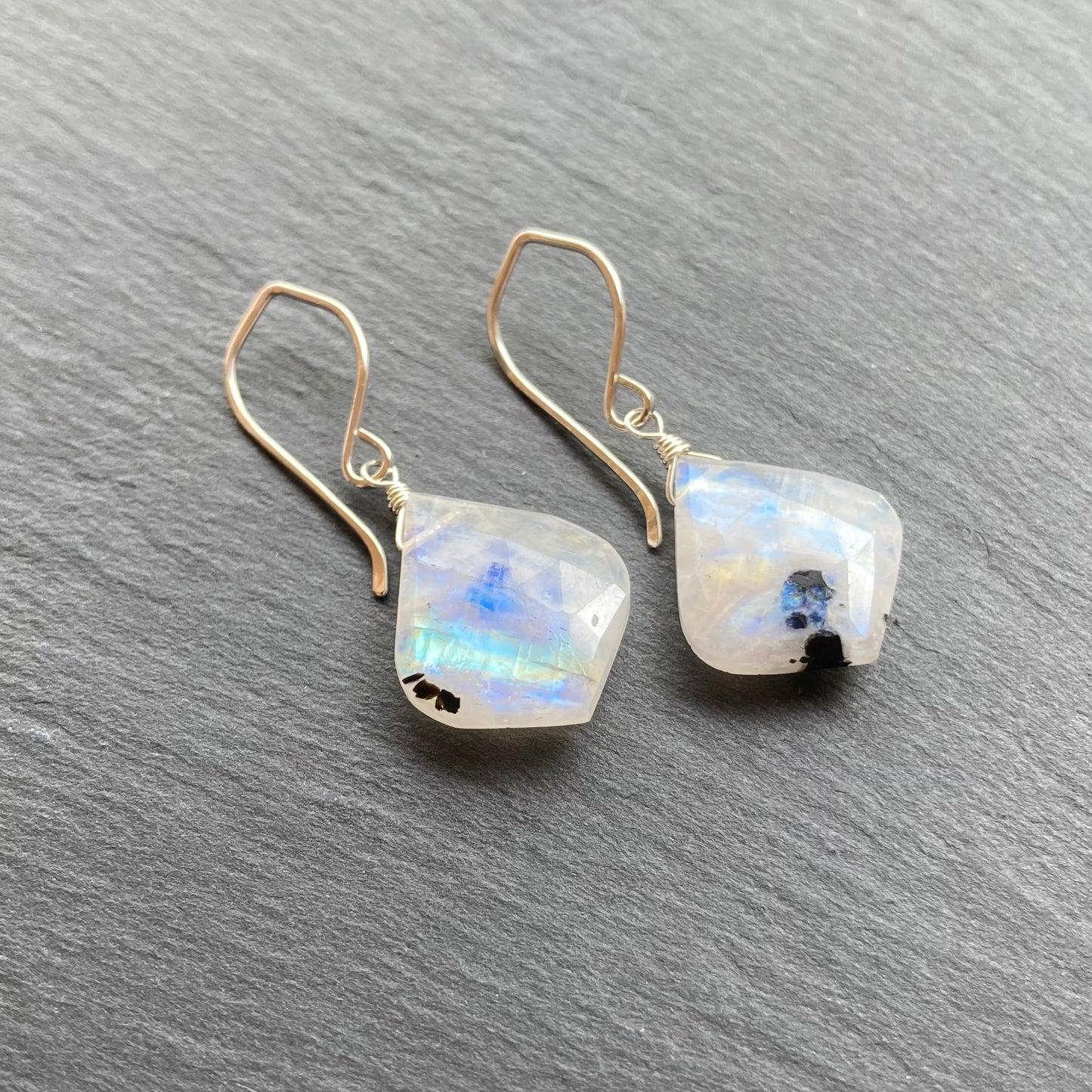 Tourmalinated Rainbow Moonstone & Sterling Silver Earrings