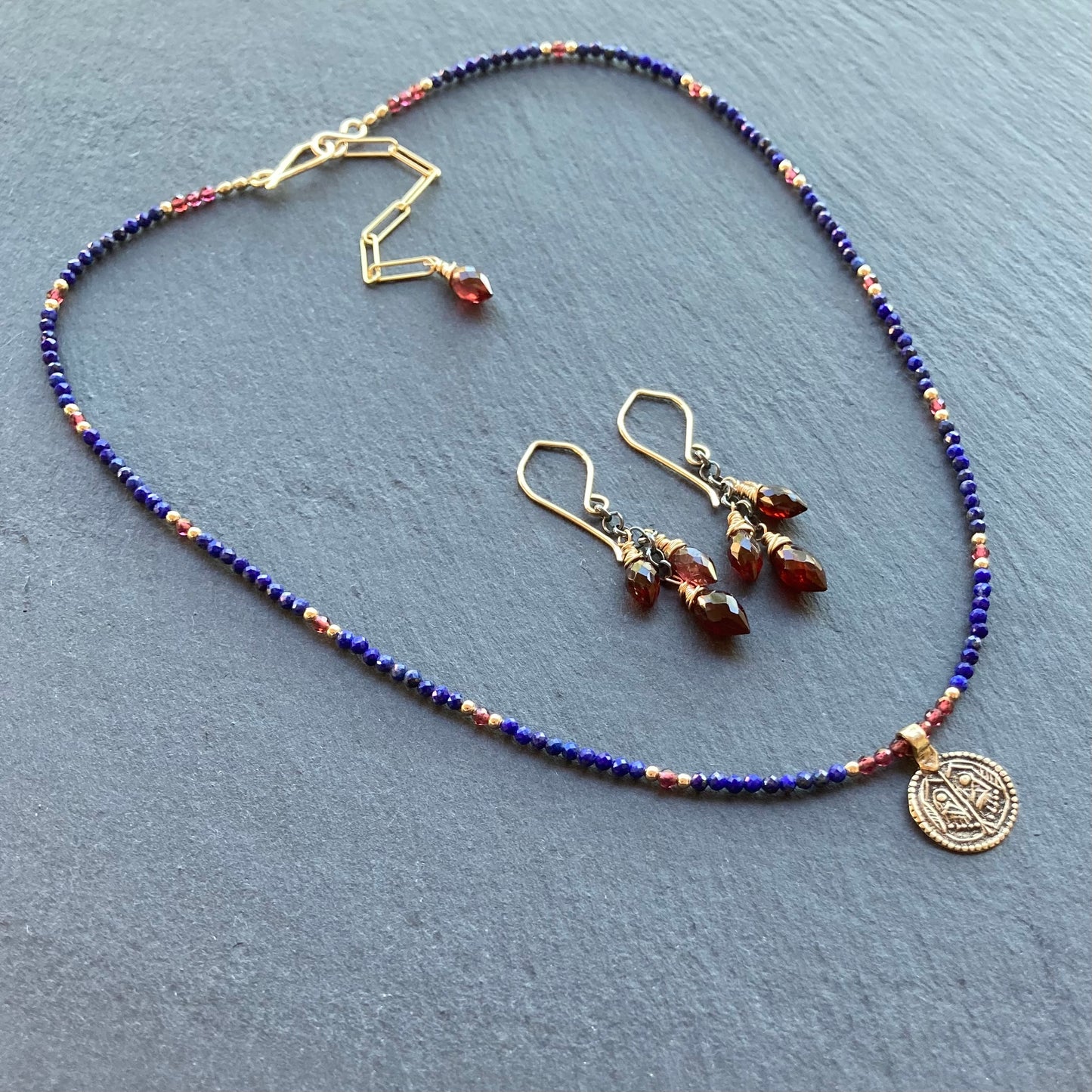 Mozambique Garnet & Mixed Metal Cascade Earrings