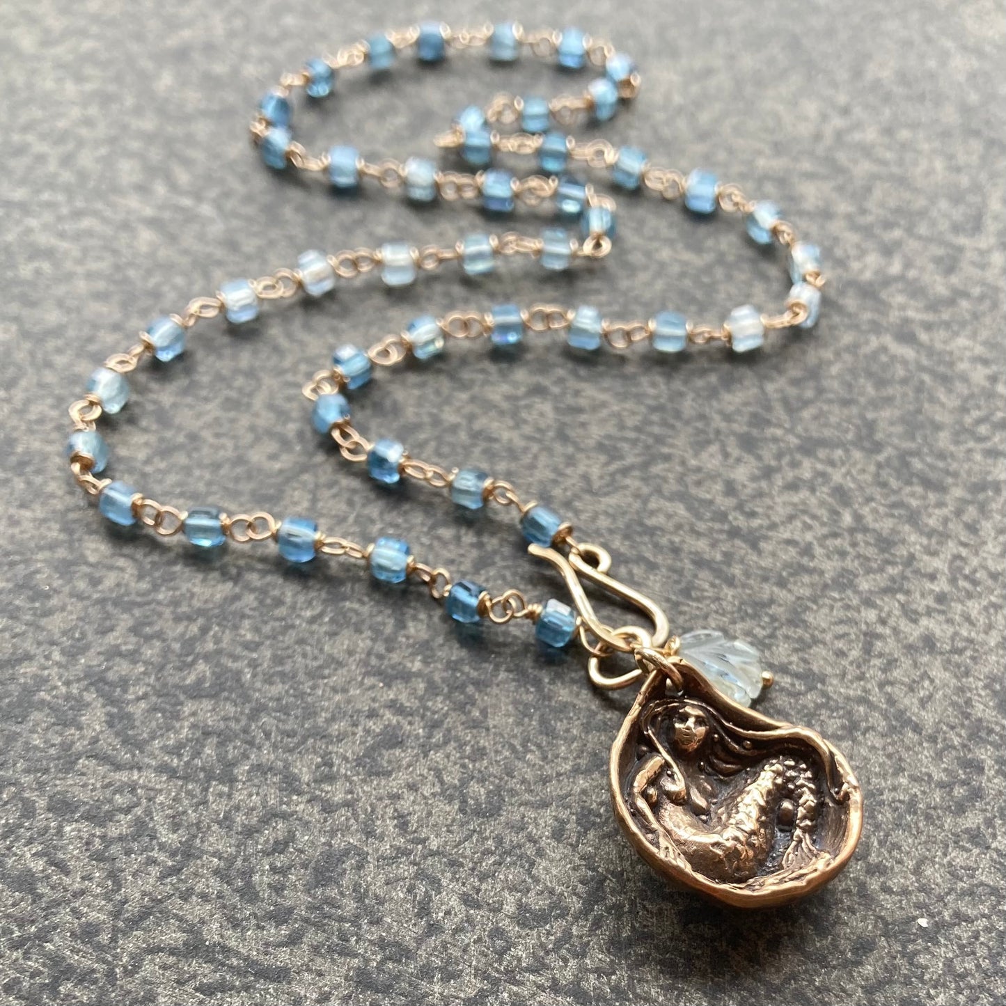Santa Maria Aquamarine, Gold & Bronze Siren of the Sea Pendant Necklace