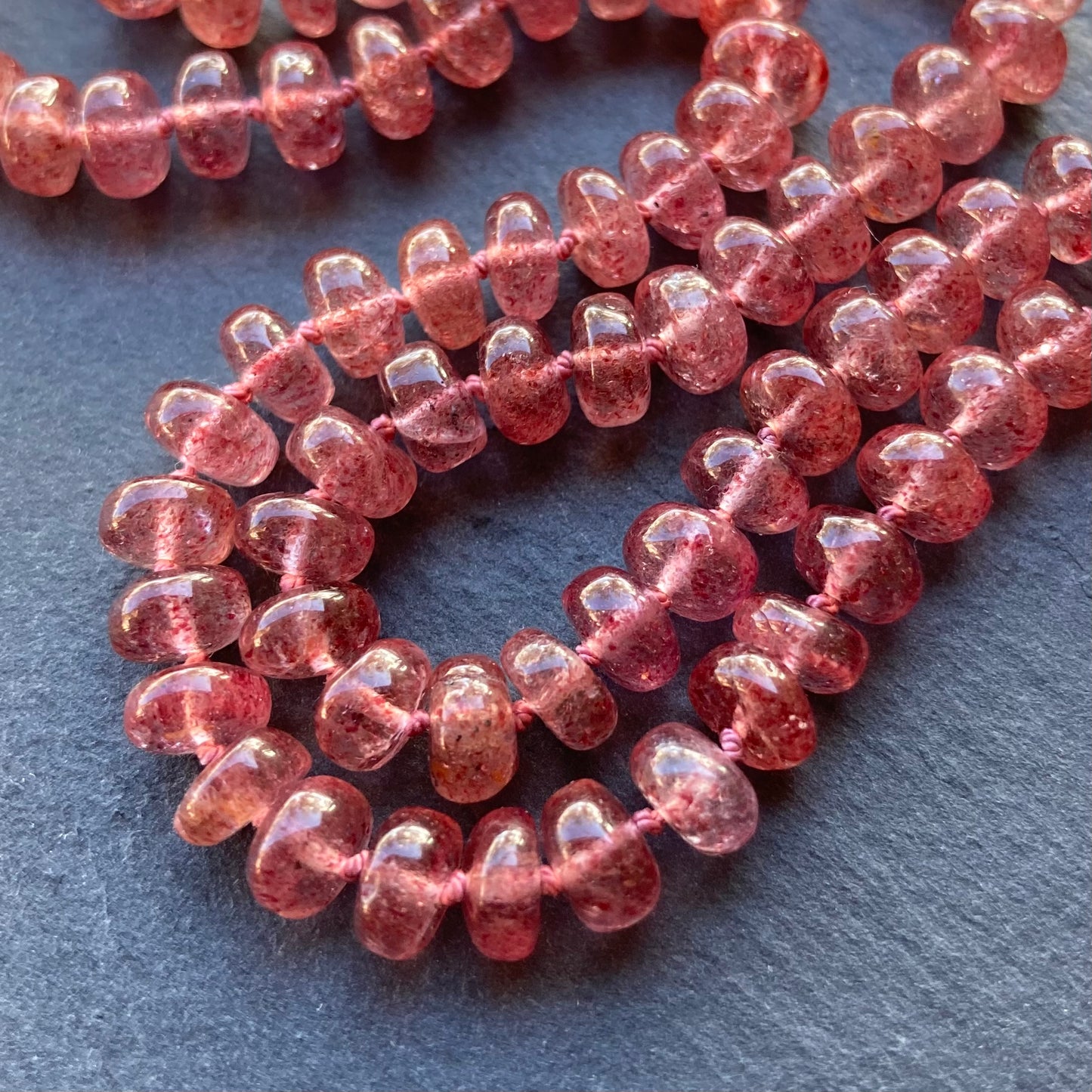Custom Strawberry Quartz Hand Knotted Silk Necklace