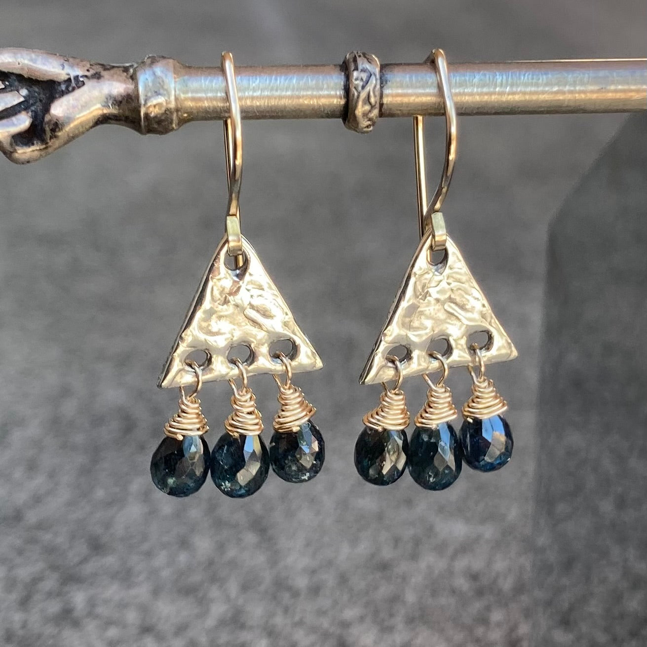 Moss Kyanite & Mixed Metal Triangle Fringe Earrings