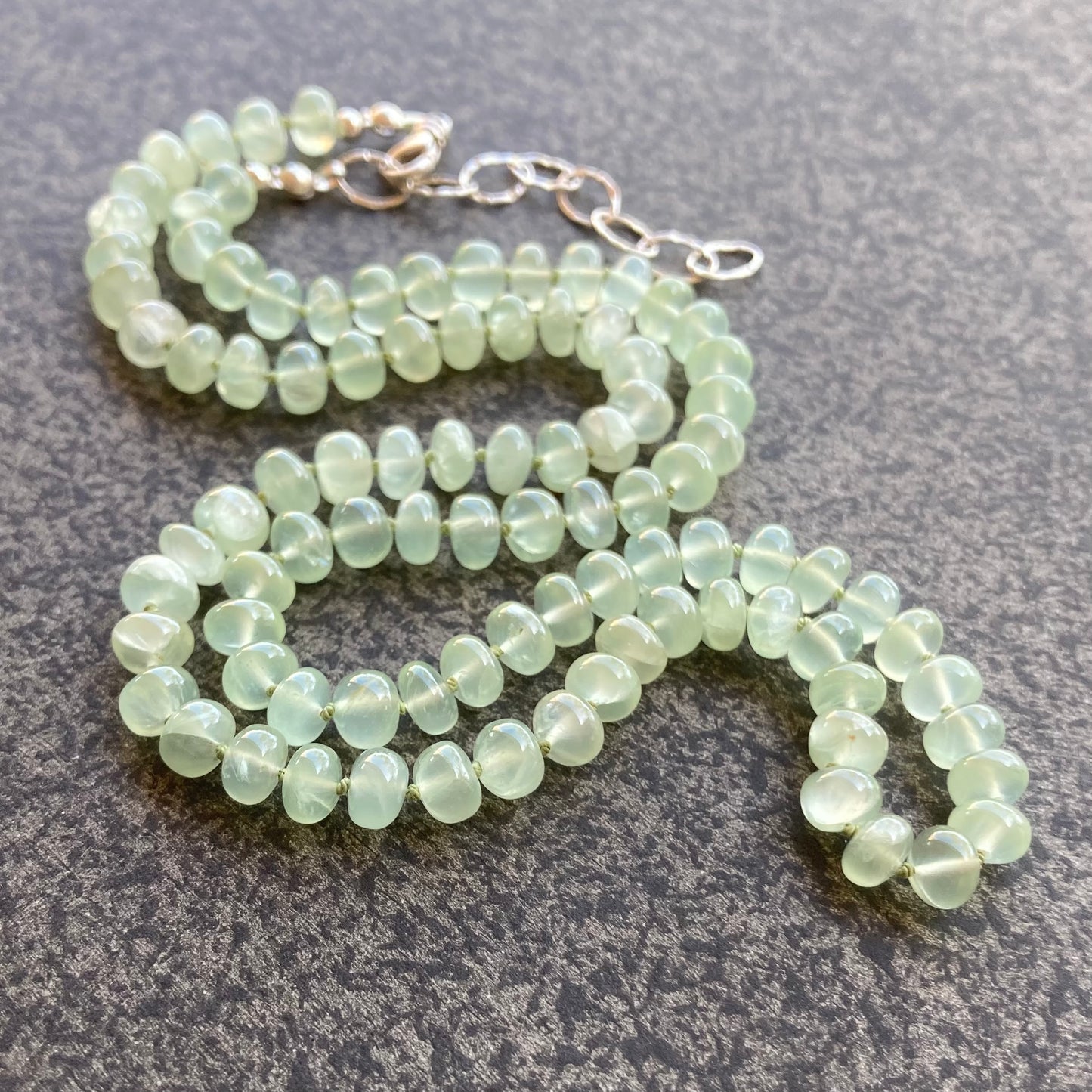Prehnite Hand Knotted Silk Necklace