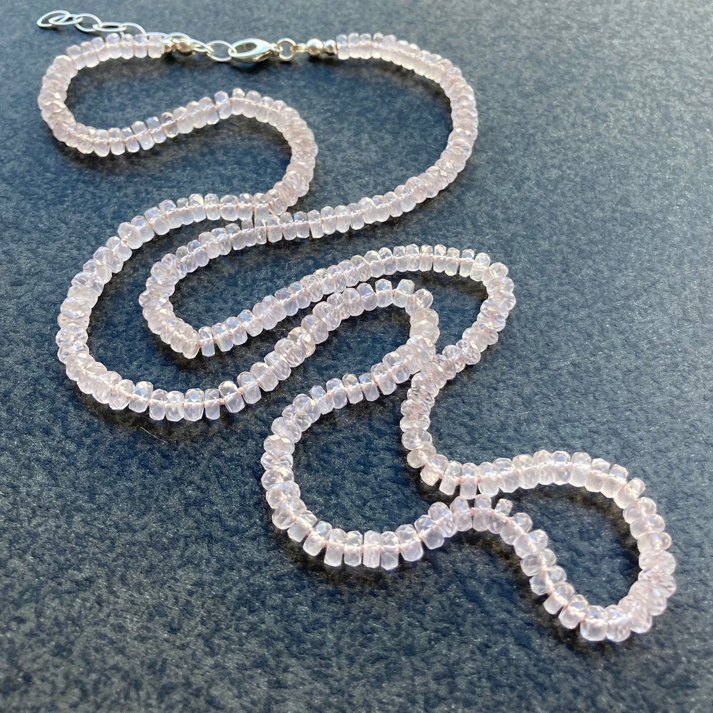 Rose Quartz Long Hand Knotted Silk Necklace