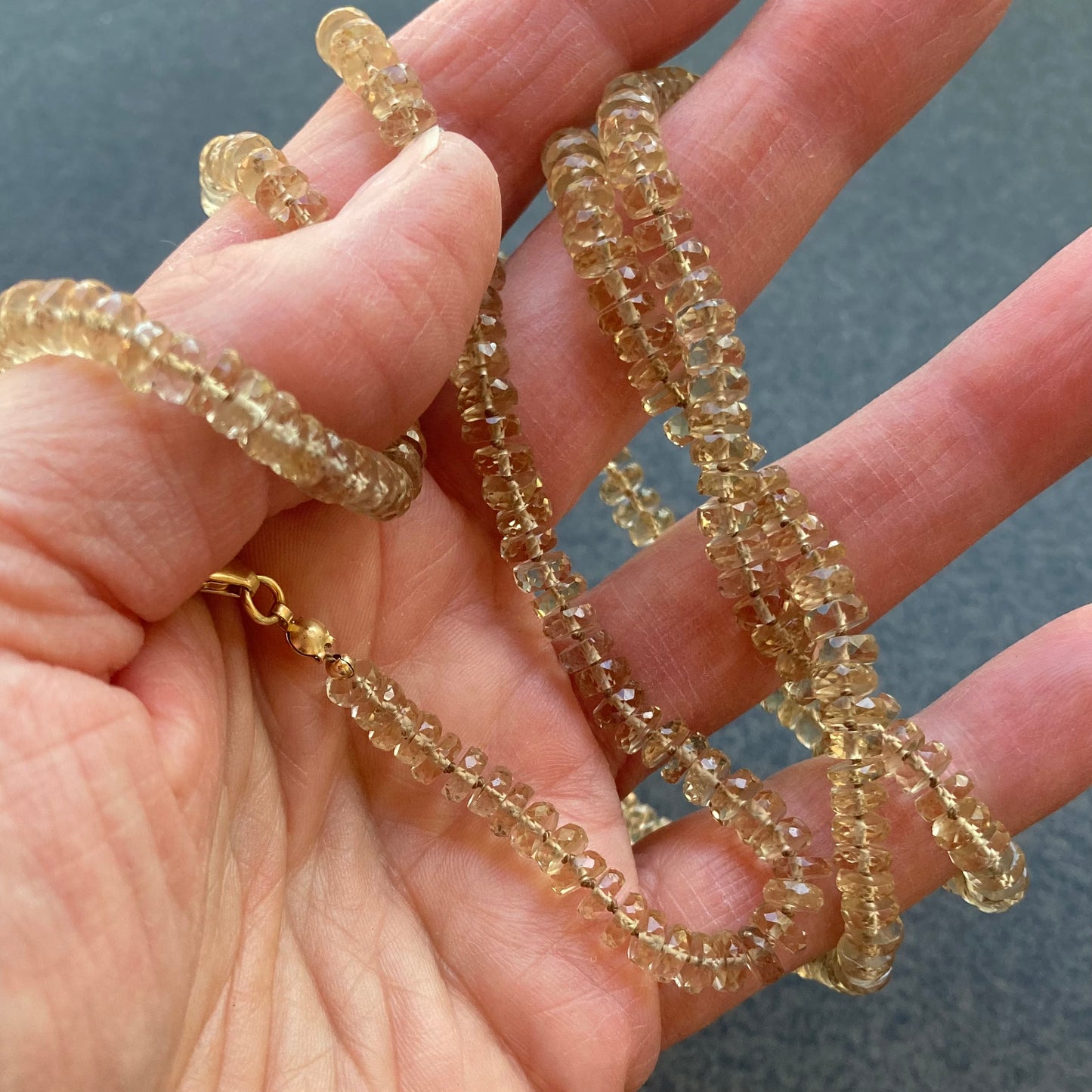 Champagne Quartz Long Hand Knotted Silk Necklace