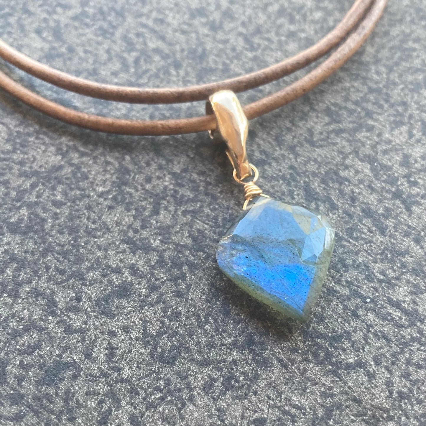 Labradorite & Bronze Leather Choker