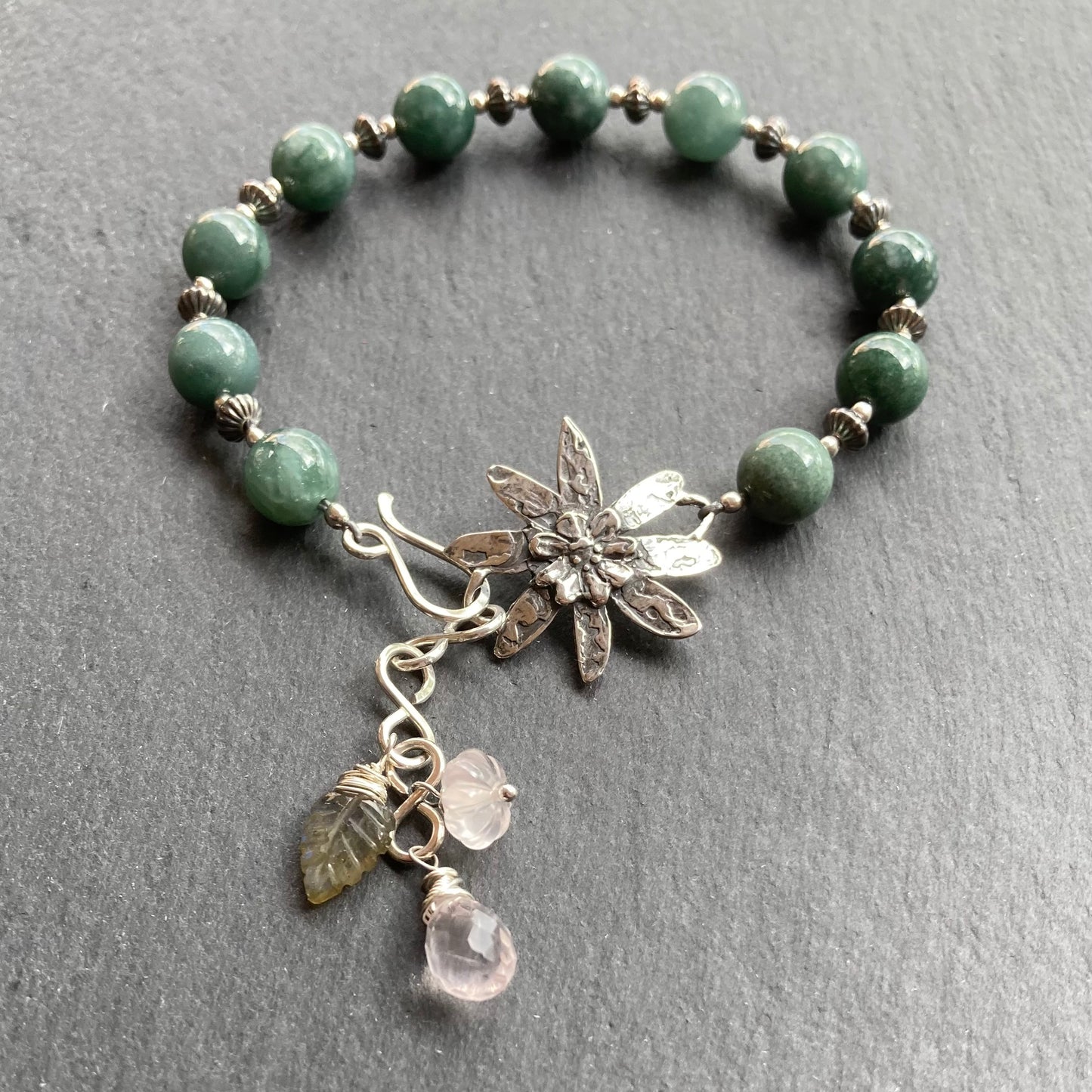 Guatemalan Jade & Sterling Silver Winter Succulent Bracelet