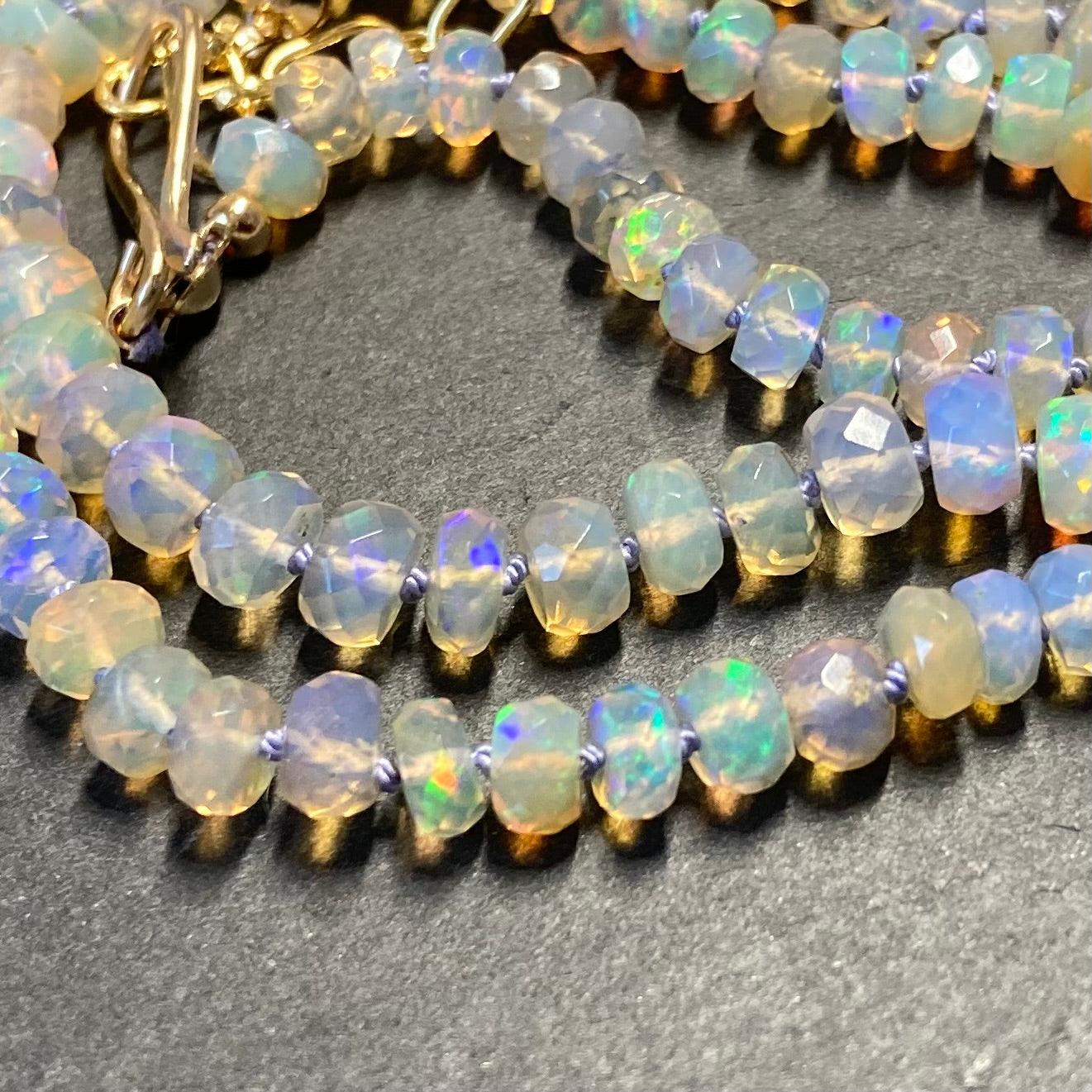 Ethiopian Opal Hand Knotted Lilac Silk Necklace