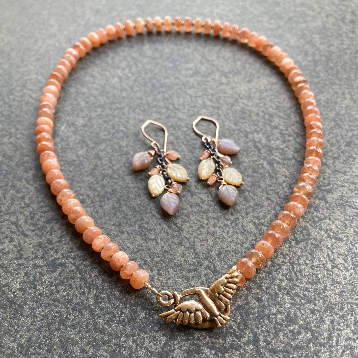 Sunstone & Bronze Bird in Flight Toggle Choker