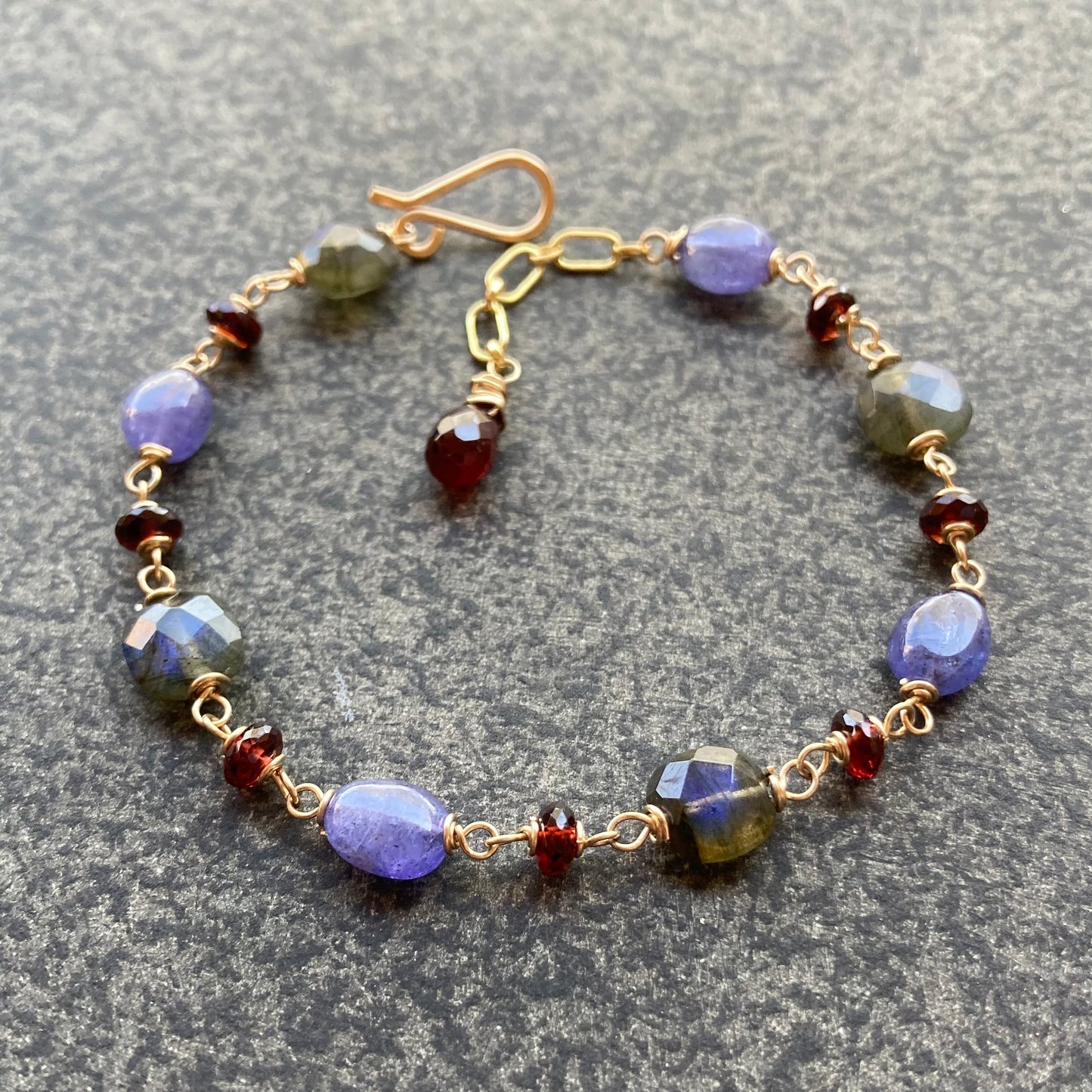 Labradorite, Tanzanite, Mozambique Garnet & 14k Gold Bracelet