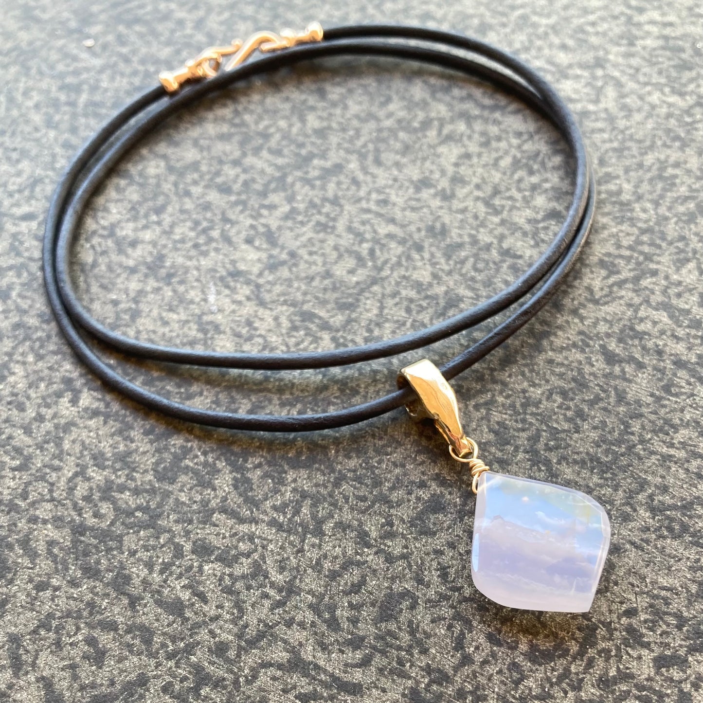 Blue Lace Agate & Bronze Leather Choker