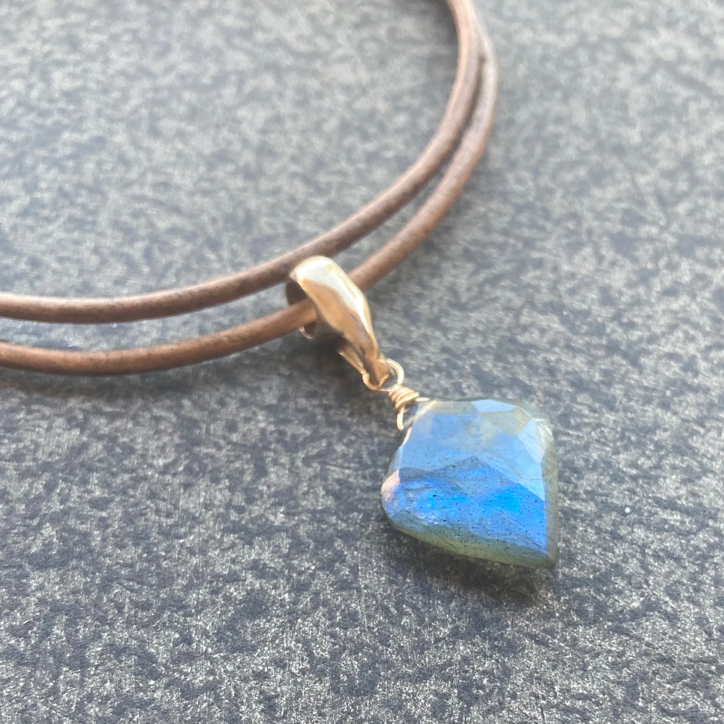 Labradorite & Bronze Leather Choker