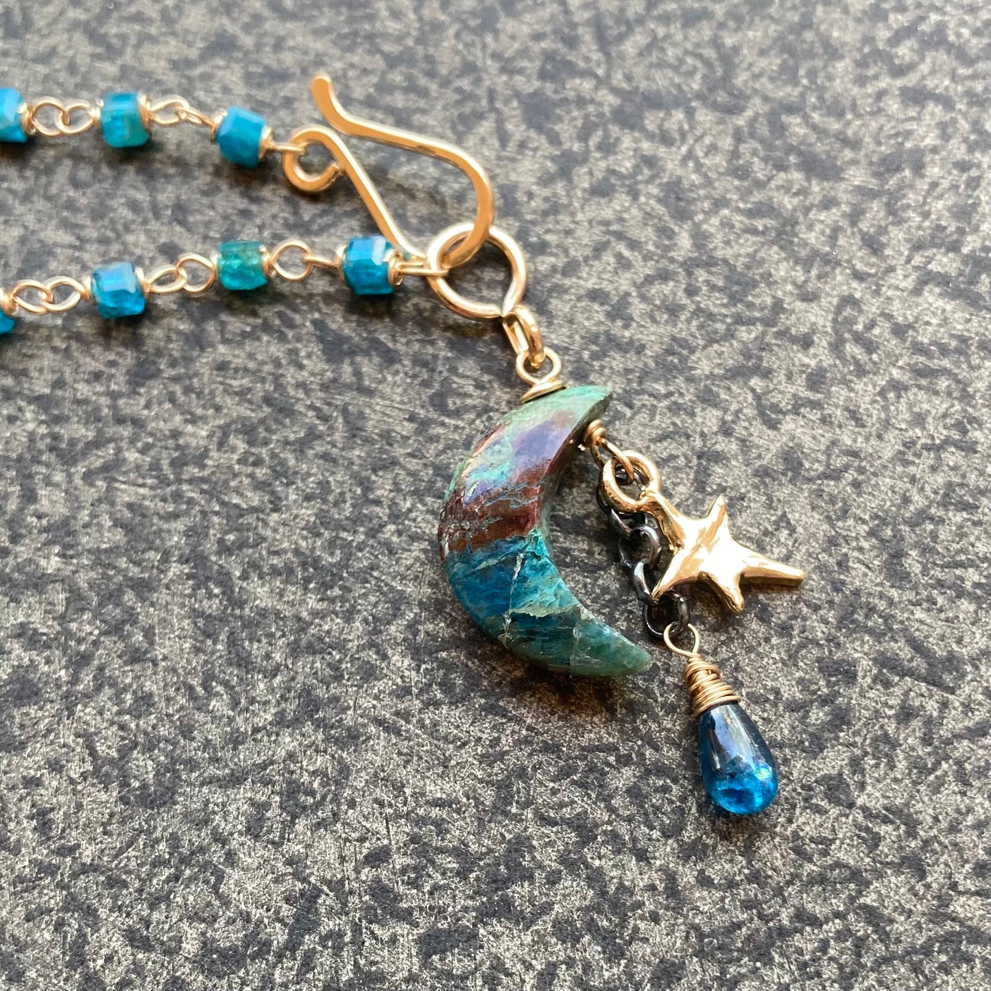 Neon Blue Apatite, Gold & Chrysocolla Starry Night Charm Choker