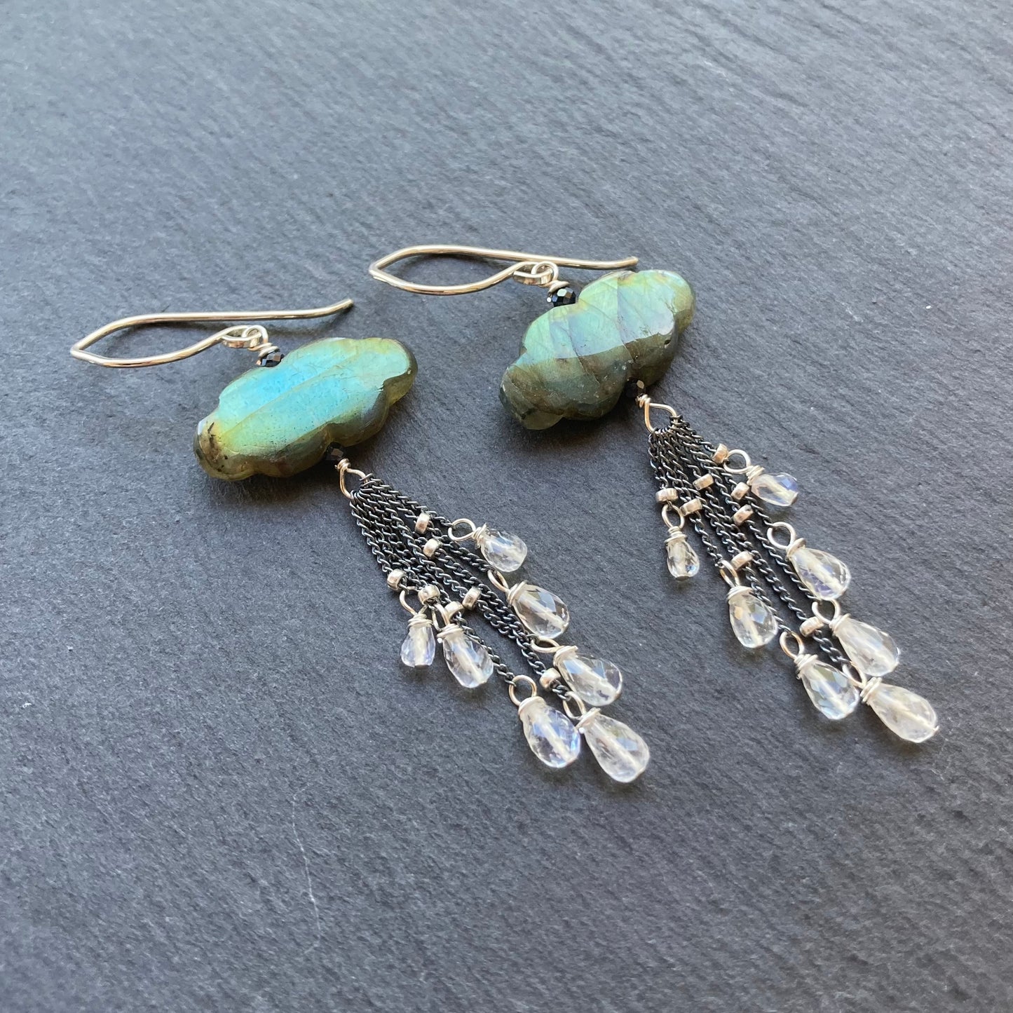 Labradorite, Rainbow Moonstone & Sterling Silver Storm Earrings