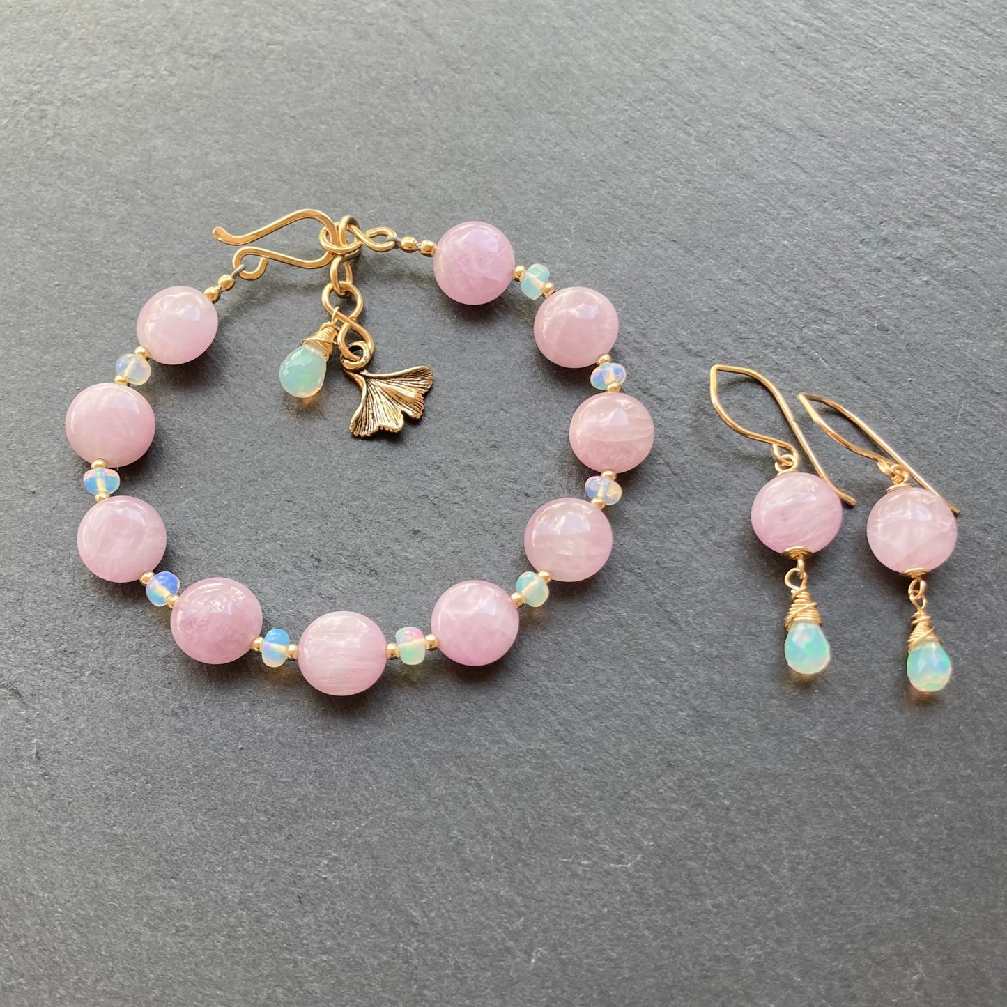 Kunzite, Ethiopian Opal & Gold Bracelet