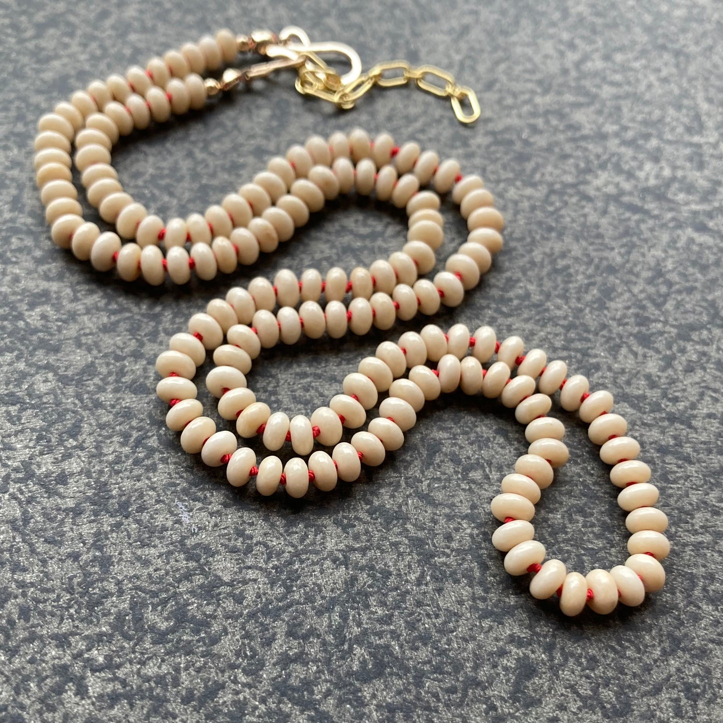 Fossil Jasper Hand Knotted Red Silk Necklace