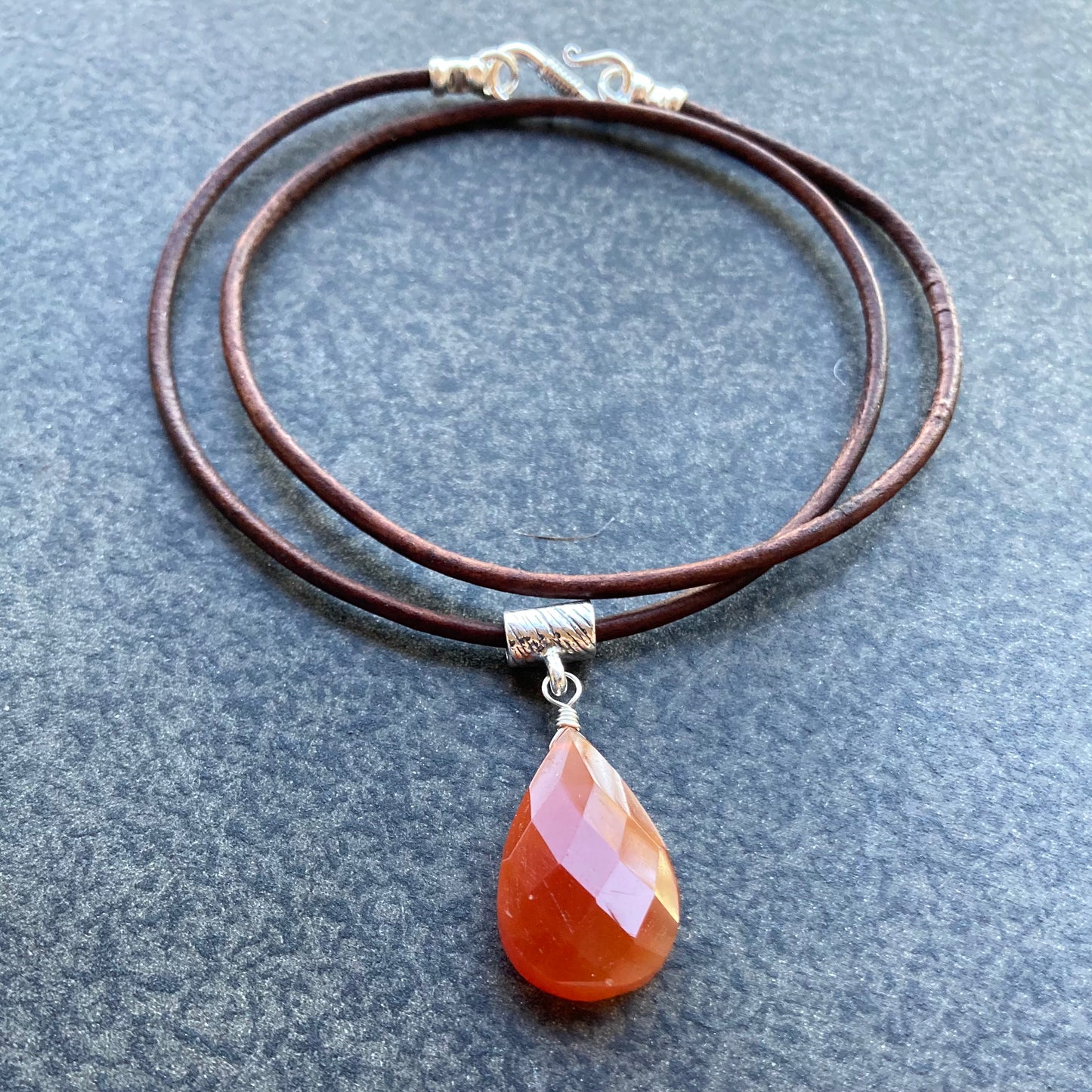Carnelian & Sterling Silver Leather Choker