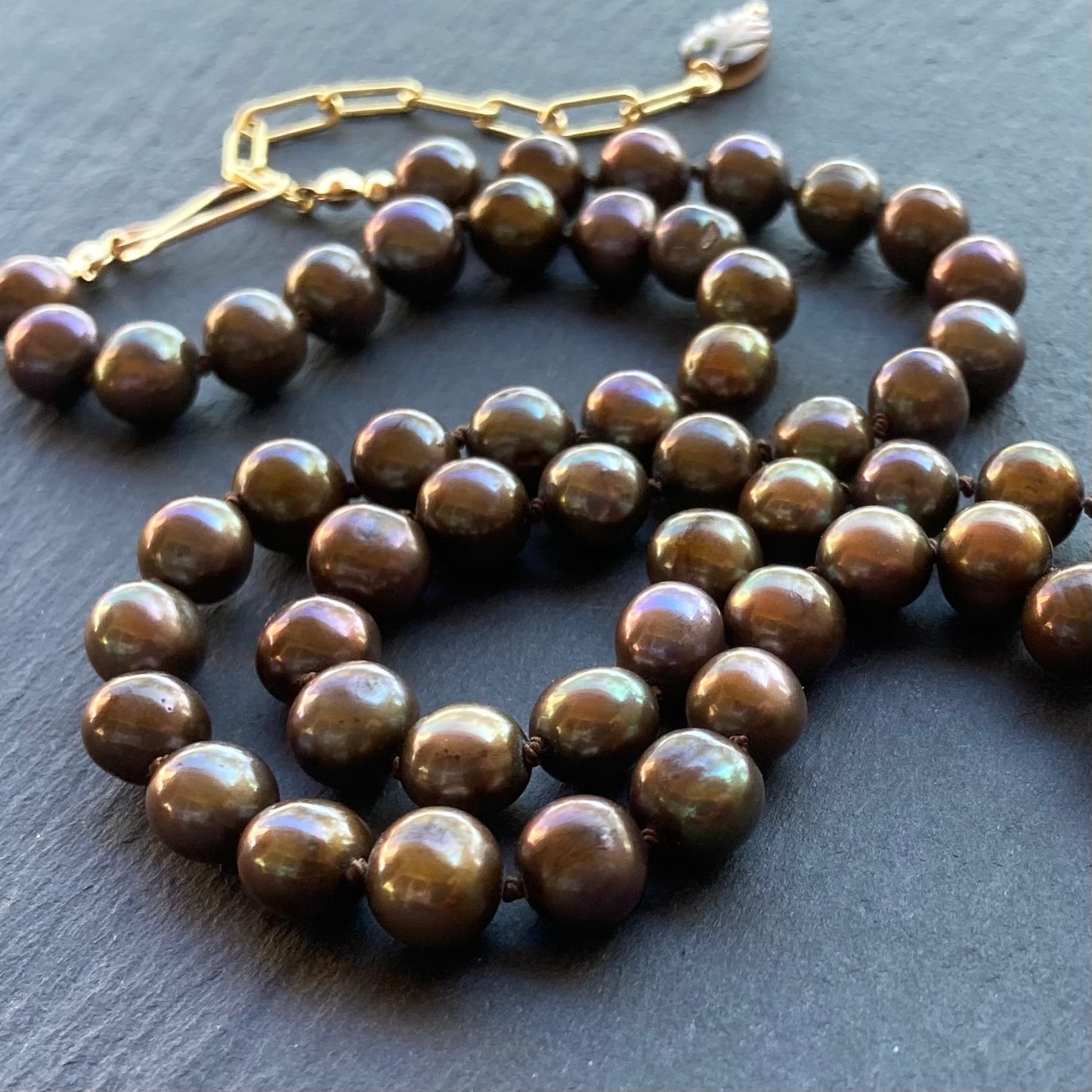 Chocolate Freshwater Pearl Hand Knotted Silk Necklace