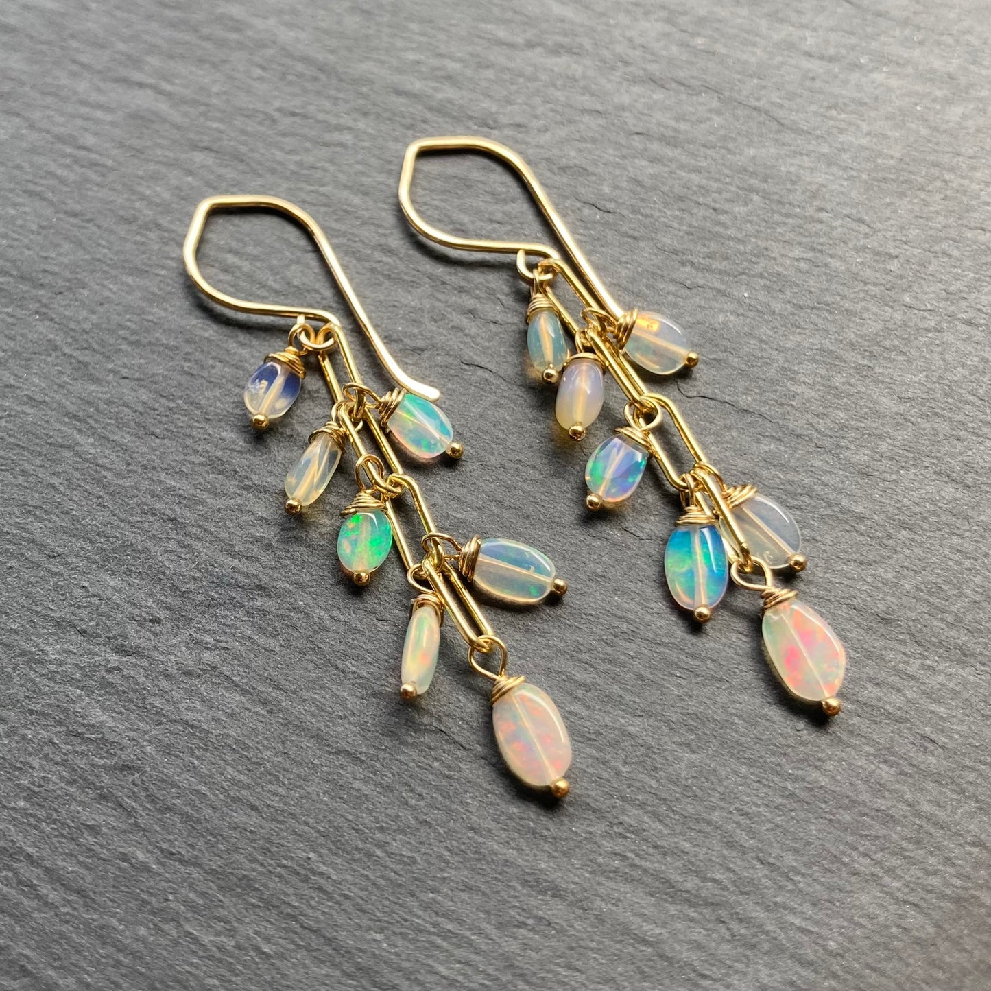 Ethiopian Opal & Gold Cascade Earrings