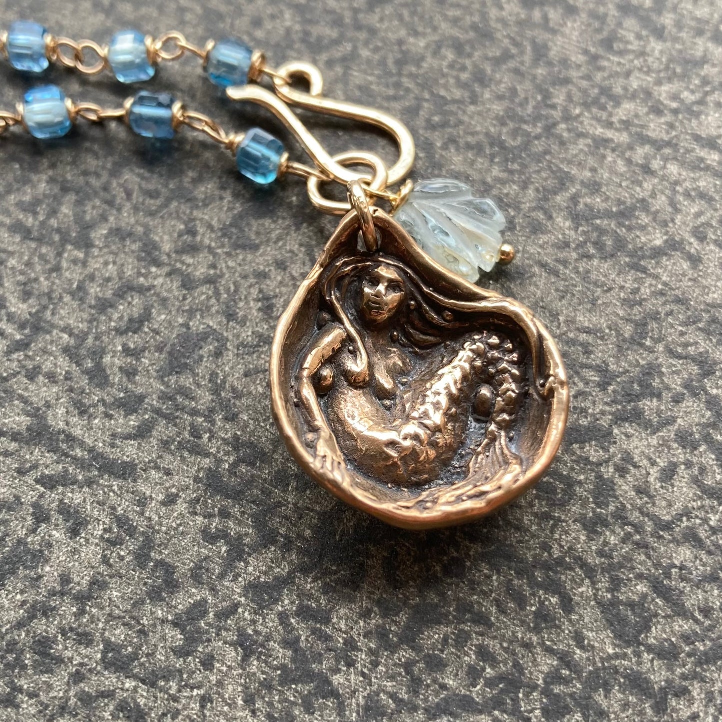 Santa Maria Aquamarine, Gold & Bronze Siren of the Sea Pendant Necklace