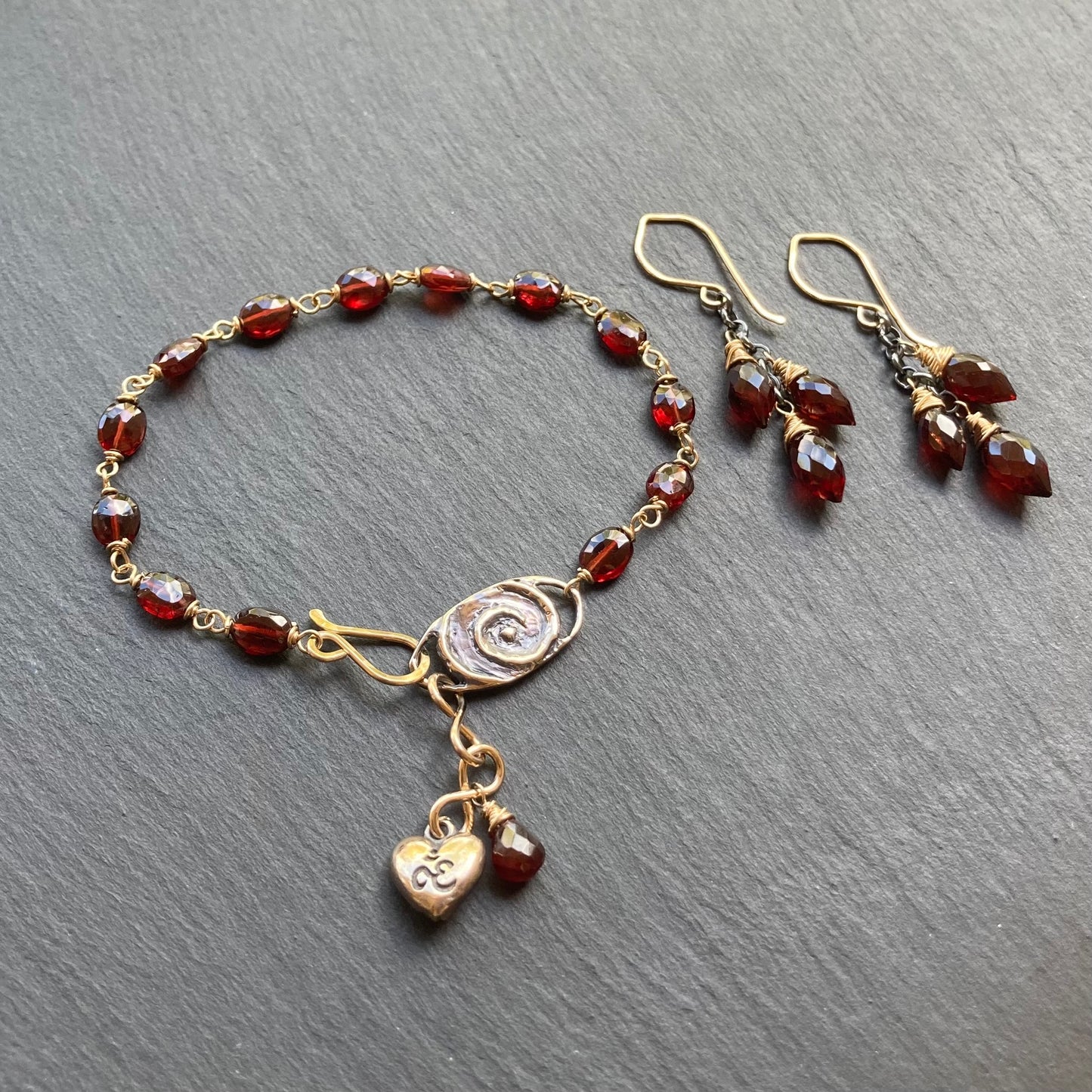 Mozambique Garnet, Gold & Bronze Sacred Spiral Bracelet