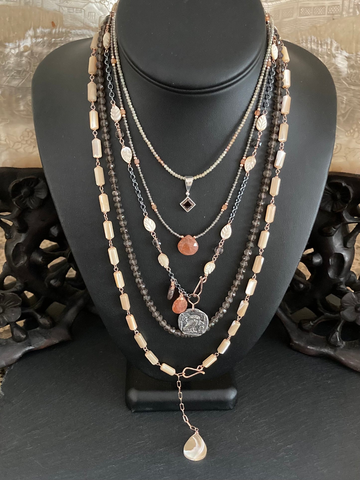 Natural Zircon, Smoky Quartz & Sterling Silver Pendant Choker