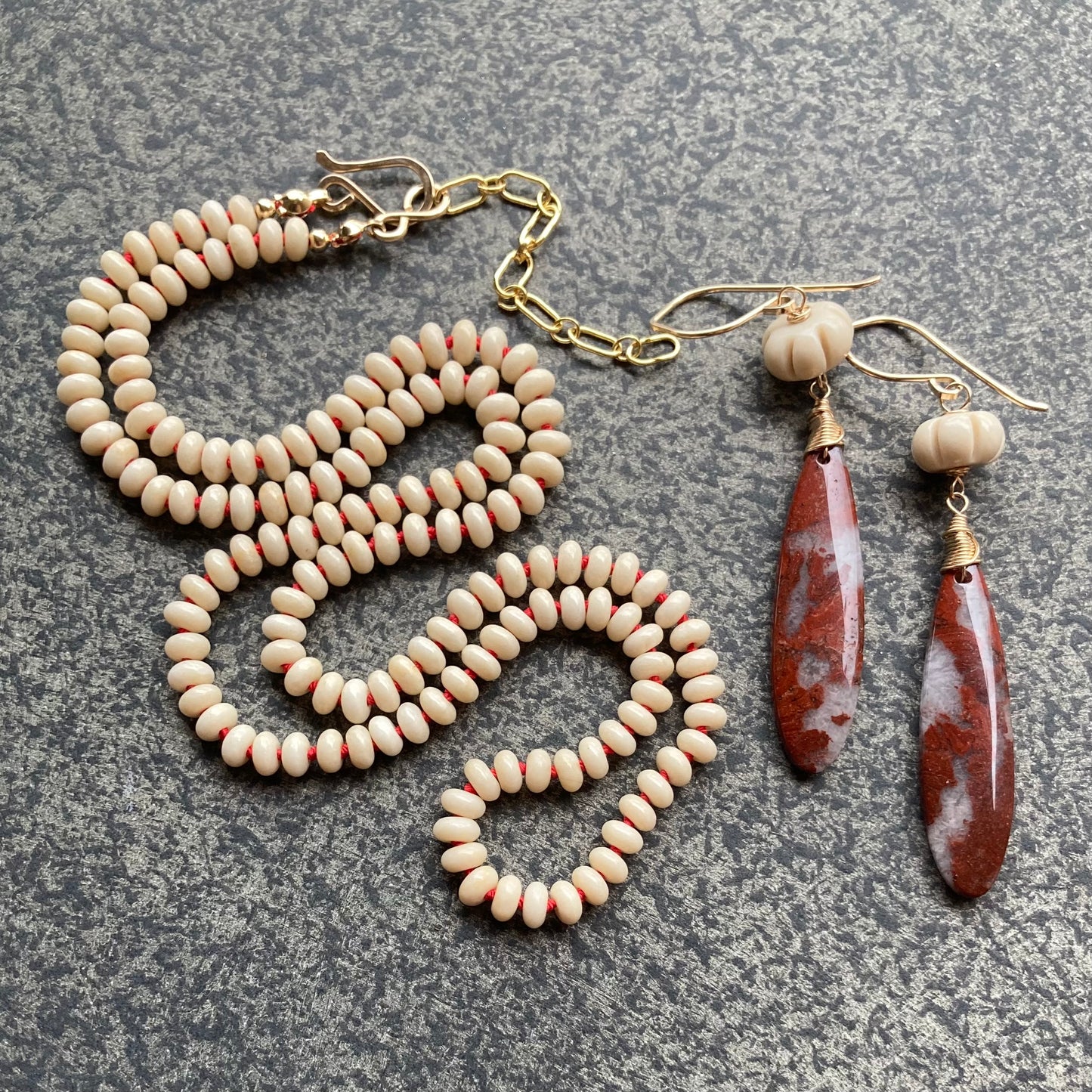 Red River Jasper, Fossil Jasper & Gold Earrings