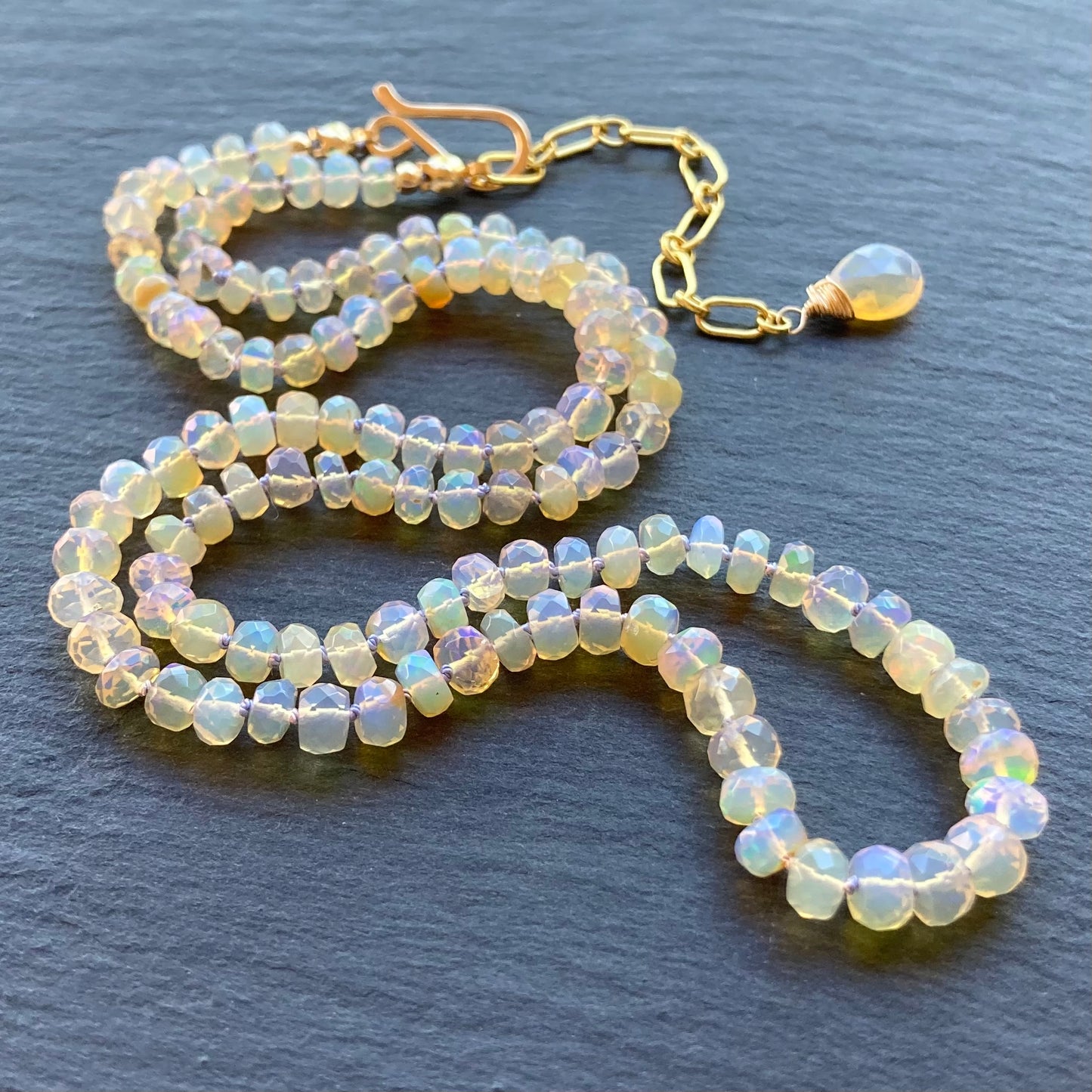 Ethiopian Opal Hand Knotted Lilac Silk Necklace