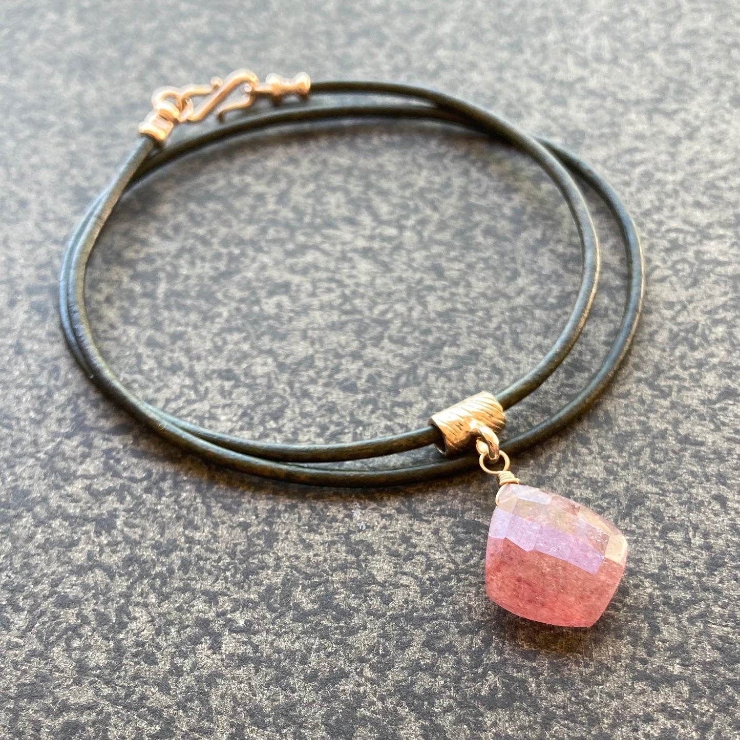 Strawberry Quartz & Bronze Leather Choker