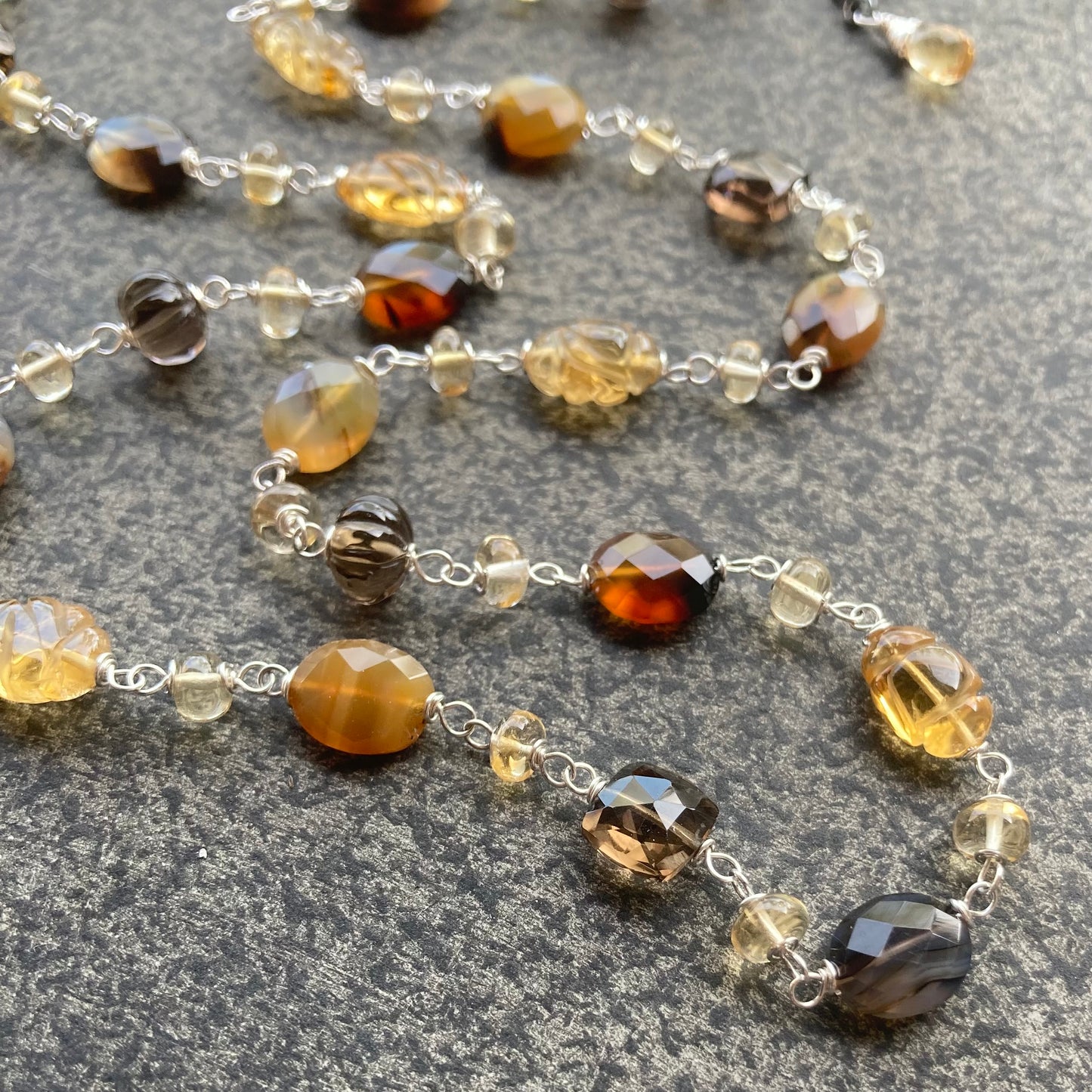 Montana Agate, Citrine, Smoky Quartz & Sterling Silver Necklace