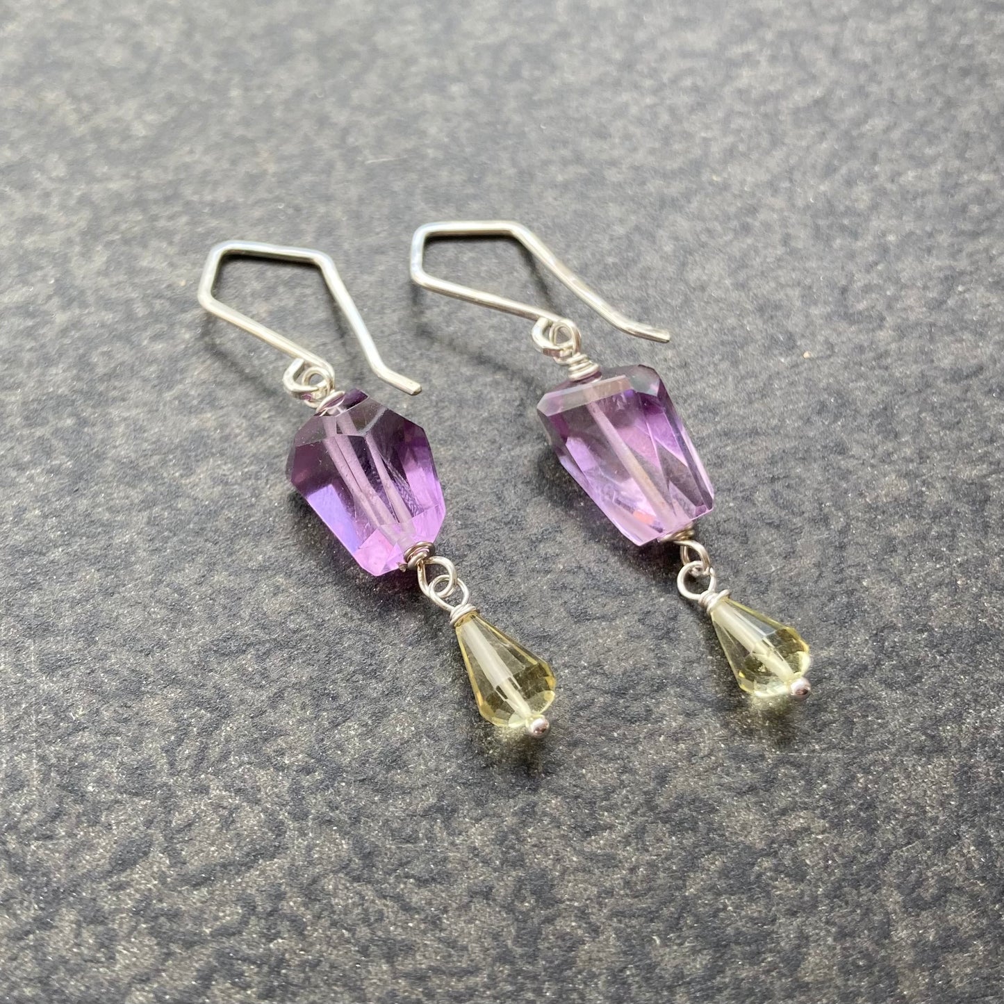 Amethyst, Lemon Quartz & Sterling Silver Earrings