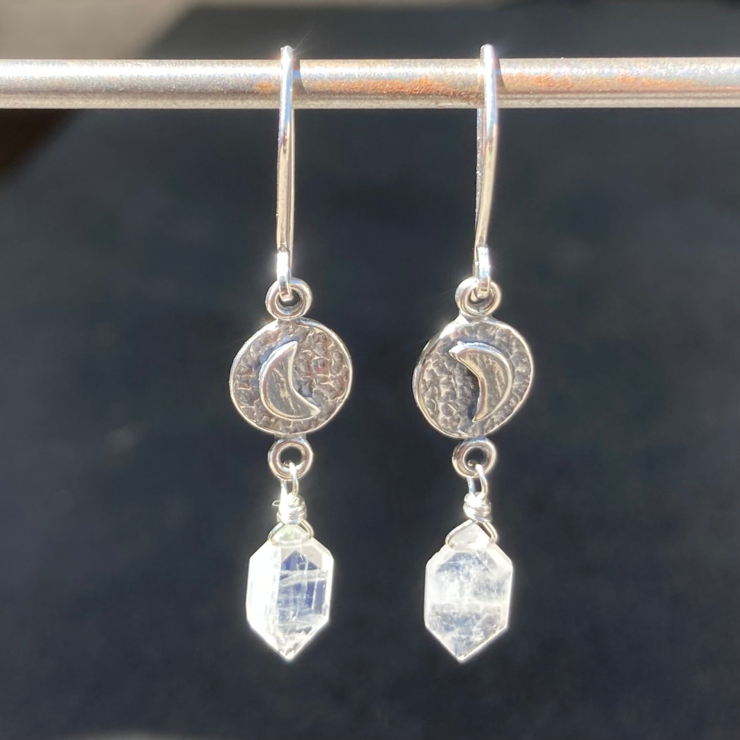 Rainbow Moonstone & Sterling Silver Moon Coin Earrings