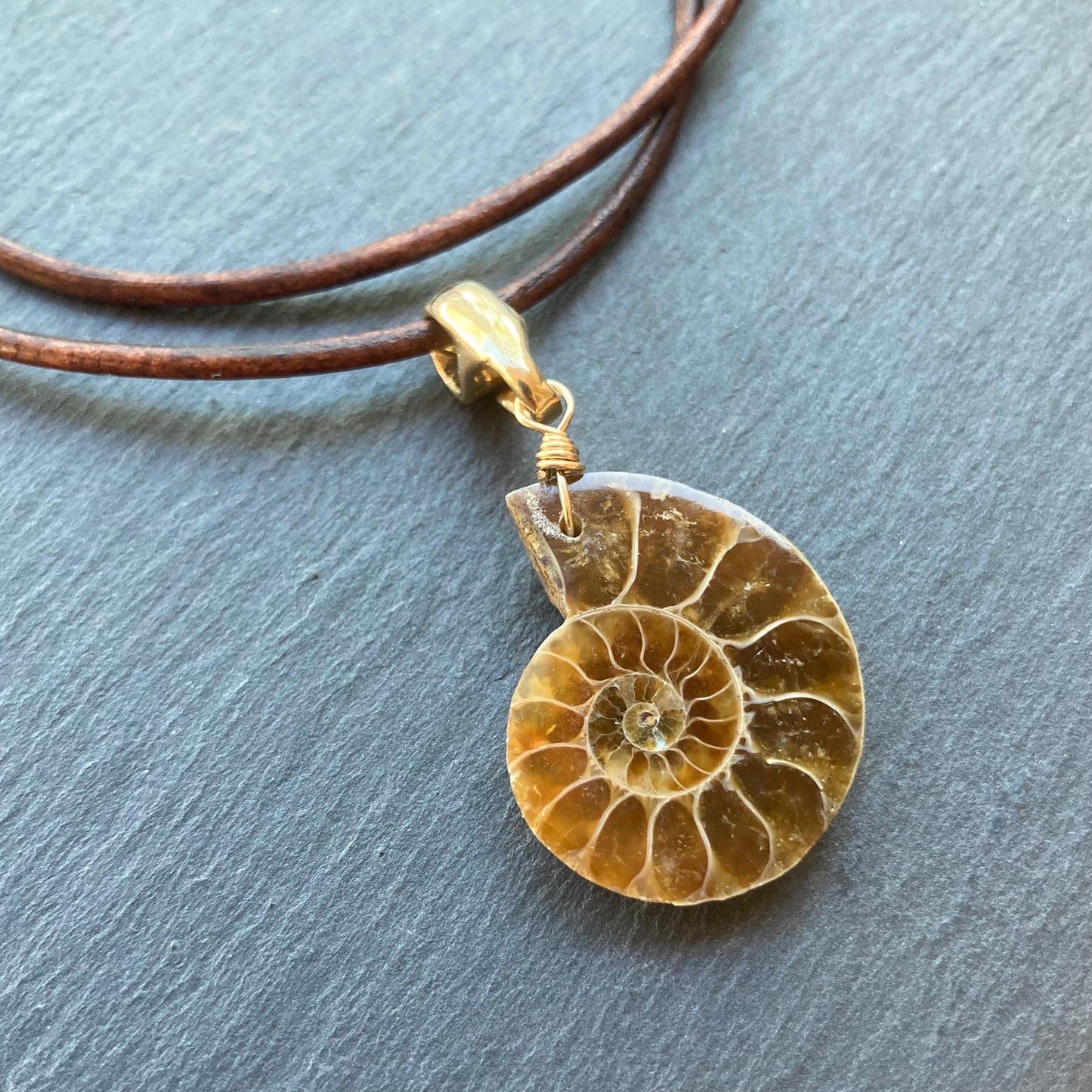 Natural Ammonite & Bronze Leather Choker