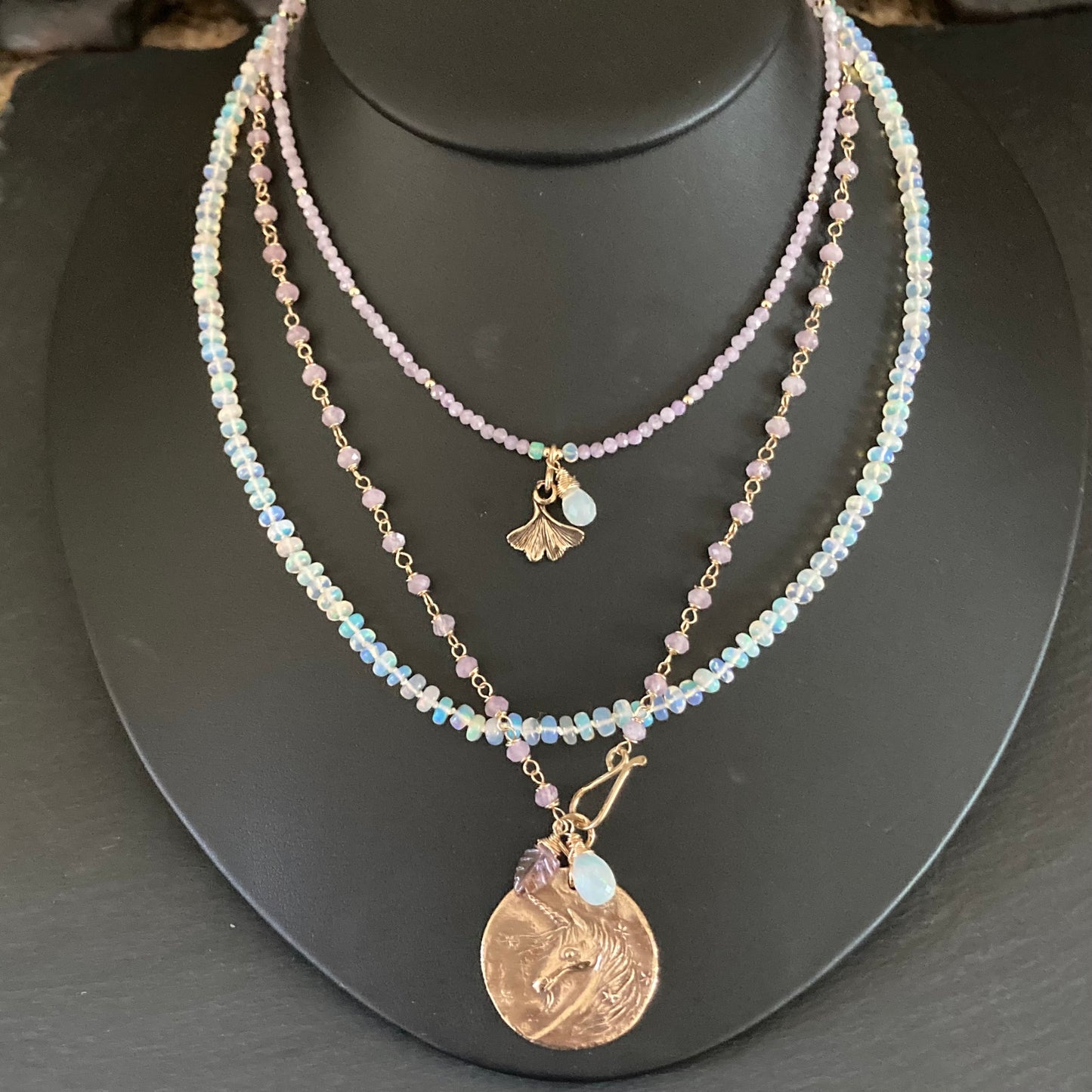 Ethiopian Opal Hand Knotted Silk Necklace