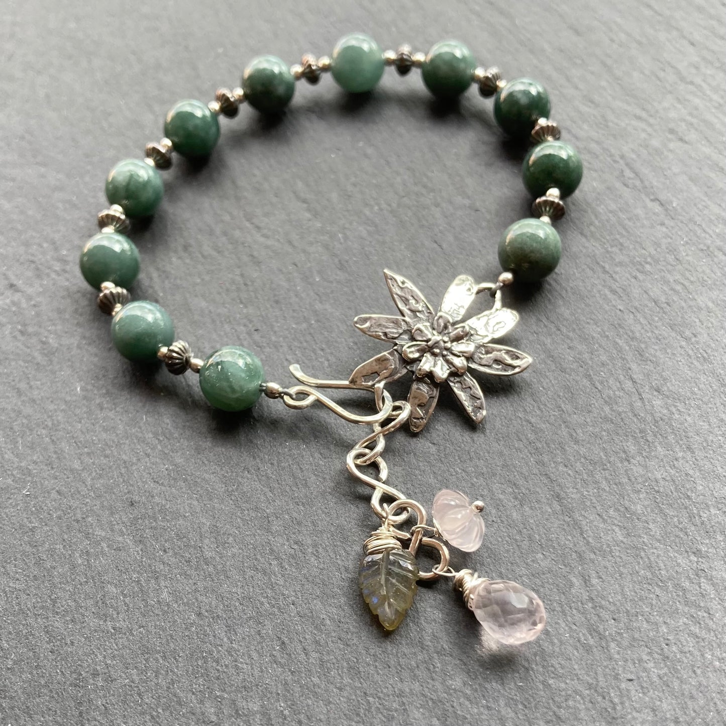 Guatemalan Jade & Sterling Silver Winter Succulent Bracelet
