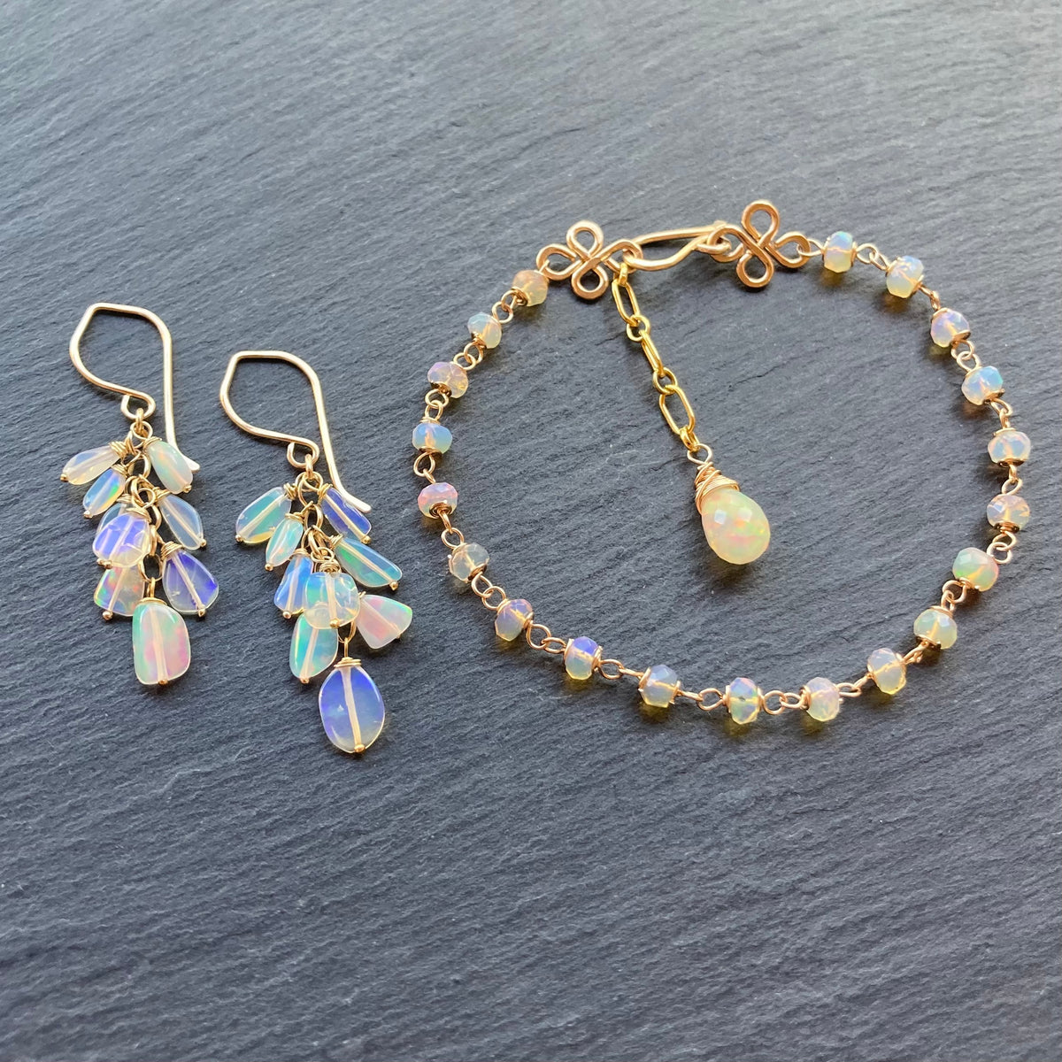 Ethiopian Opal & Gold Cascade Earrings