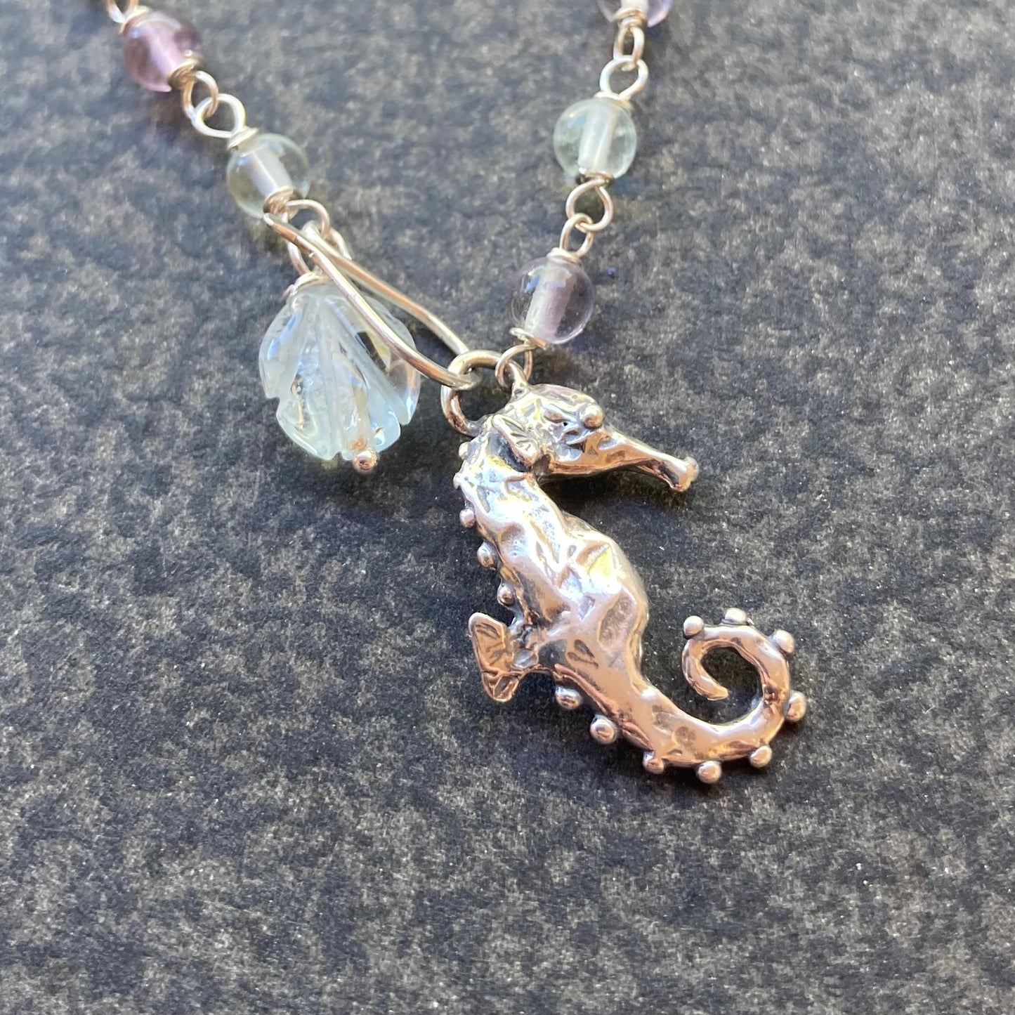 Multicolor Fluorite & Sterling Silver Seahorse Choker