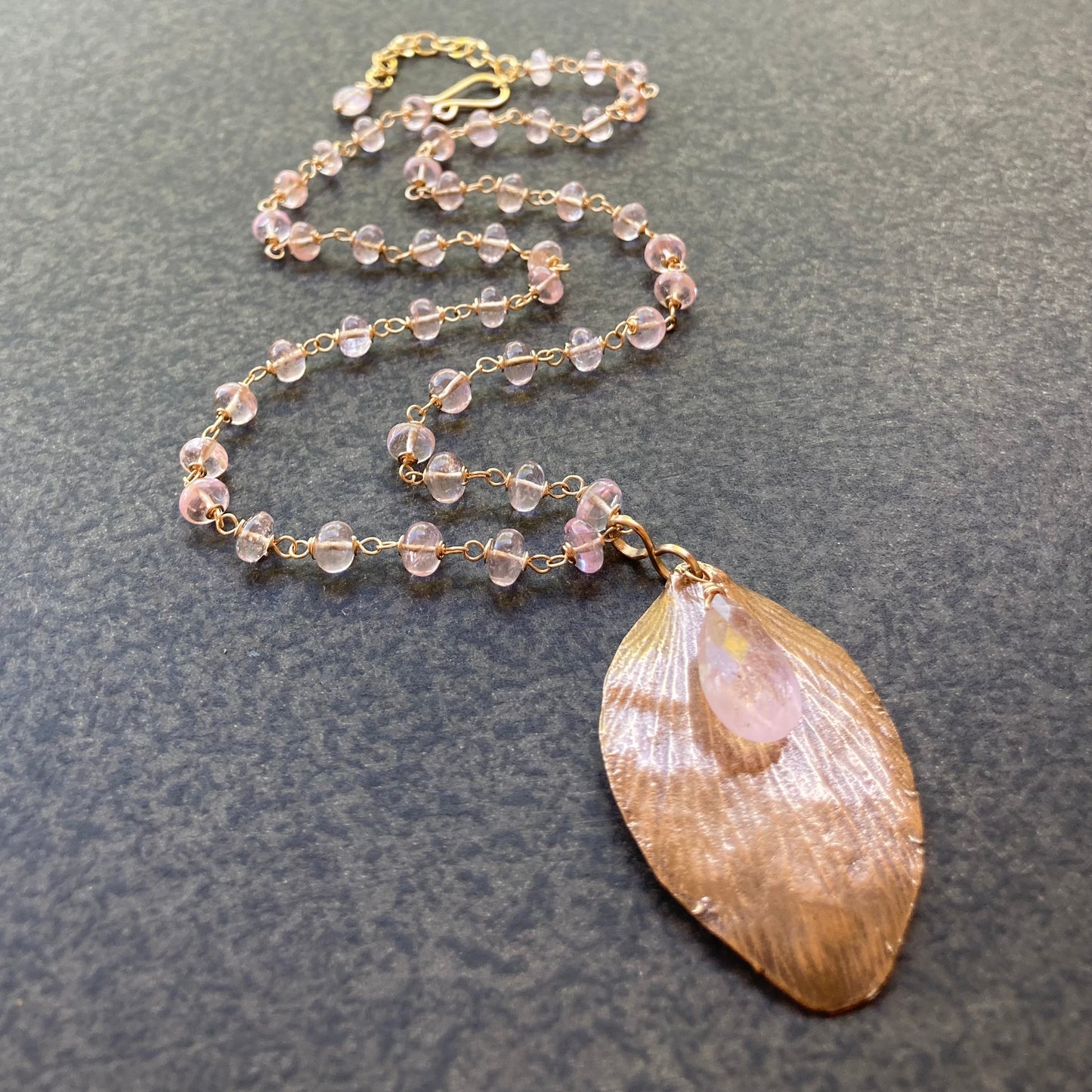 Morganite, Gold & Bronze Petal Necklace