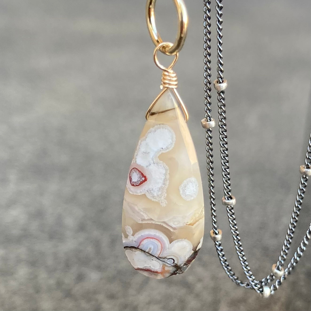 Crazy Lace Agate & Mixed Metal Pendant Necklace