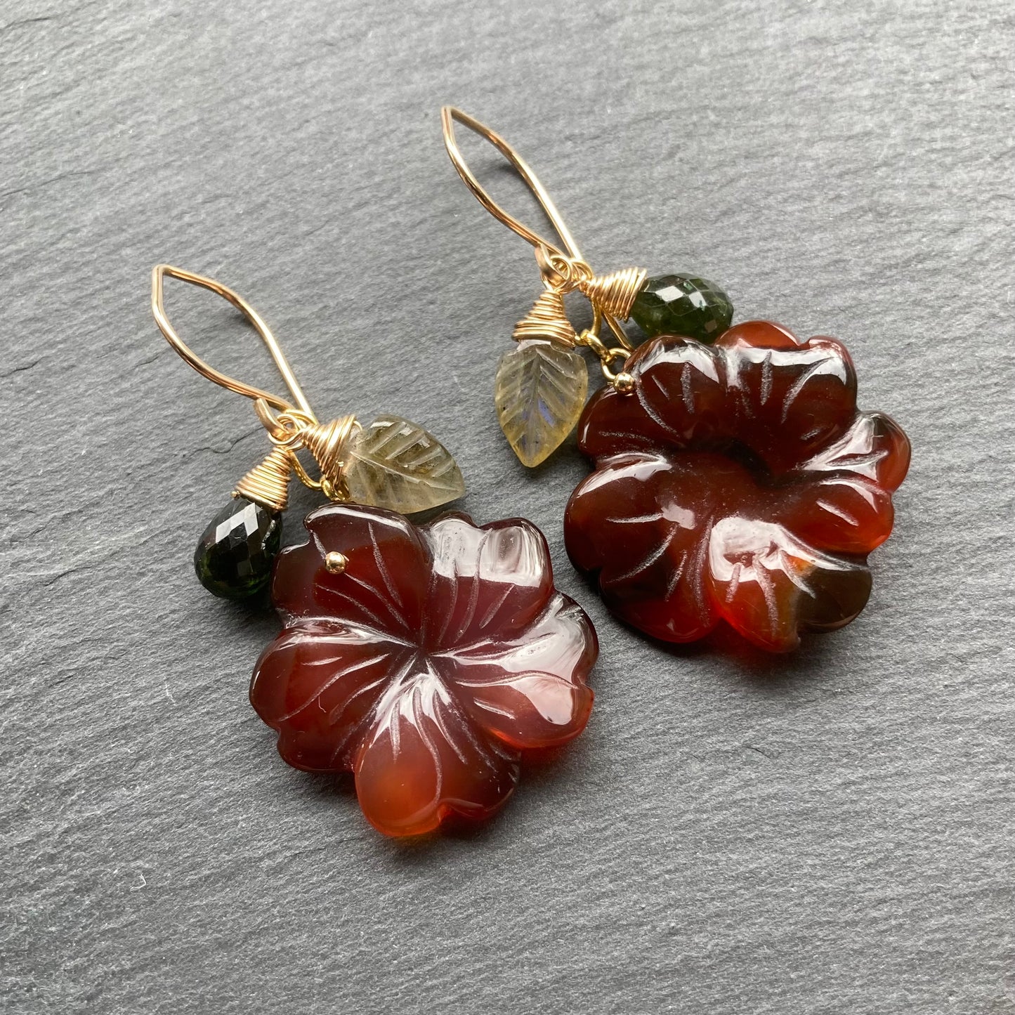 Carnelian & Gold Autumn Bloom Earrings