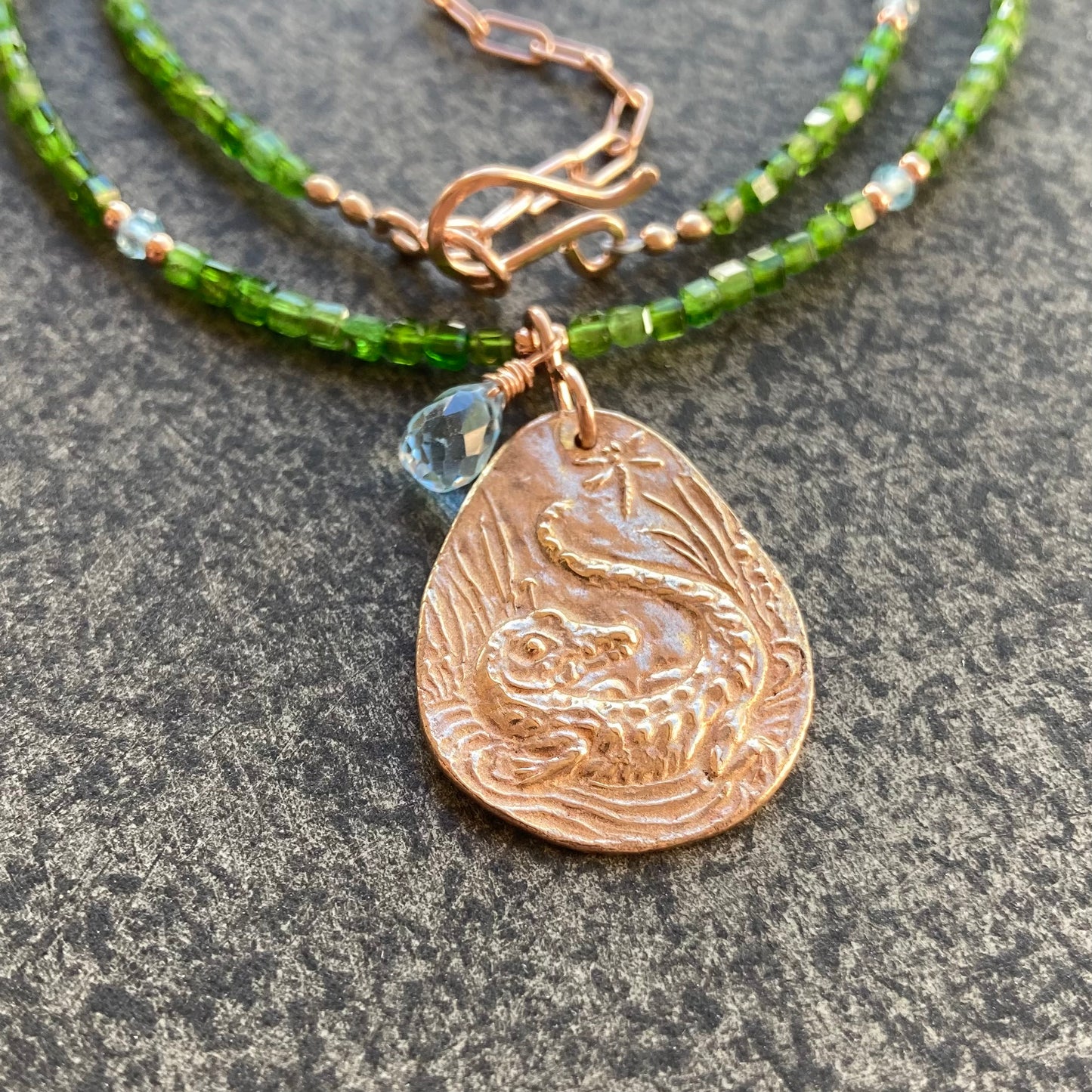 Chrome Diopside, Swiss Blue Topaz, Rose Gold & Bronze Everglades Pendant Choker